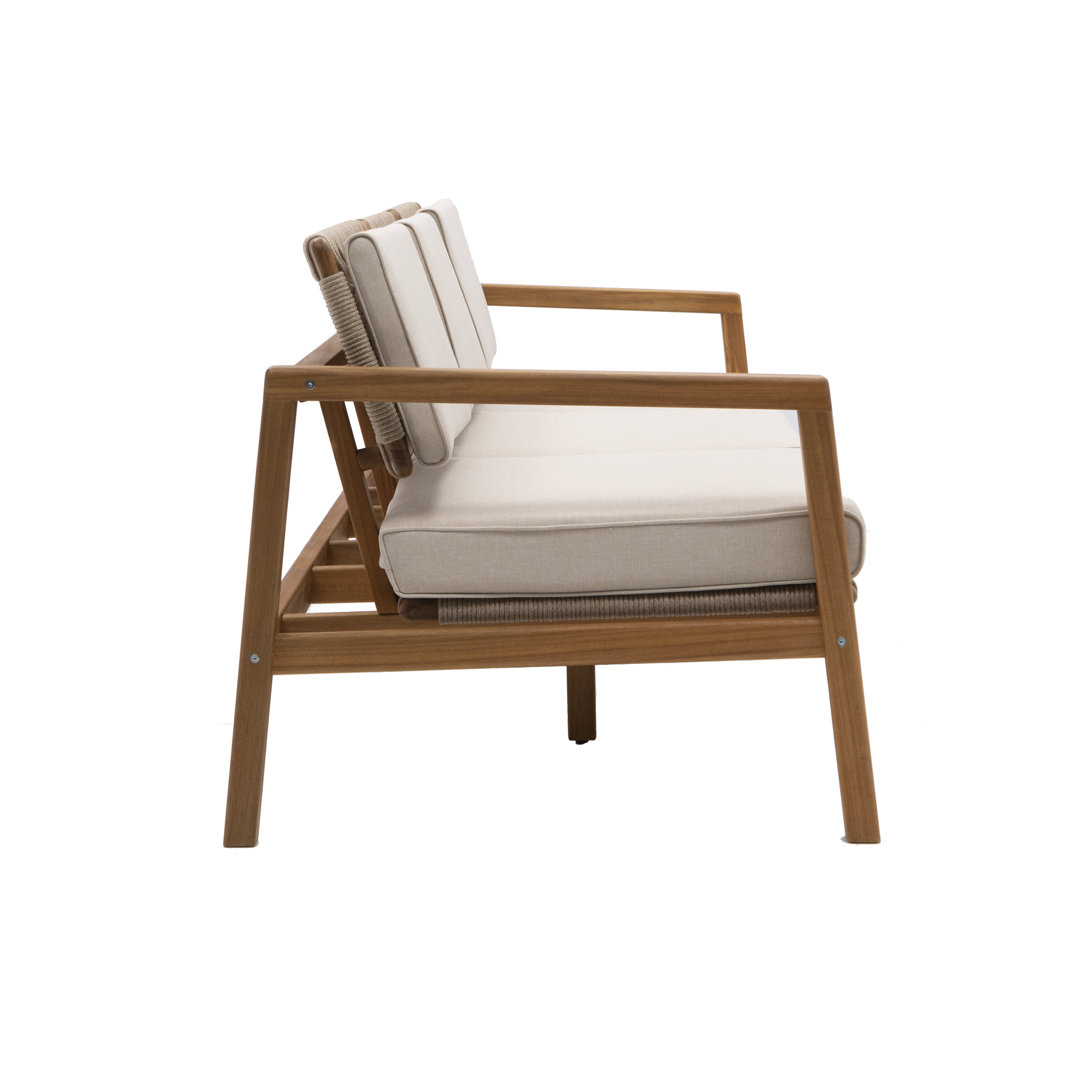 Divano da giardino con cuscino beige e braccioli Oasis NATERIAL da 3 posti, struttura in acacia marrone seduta in poliestere marrone, L 182 x H 74 x P 80 cm - 10