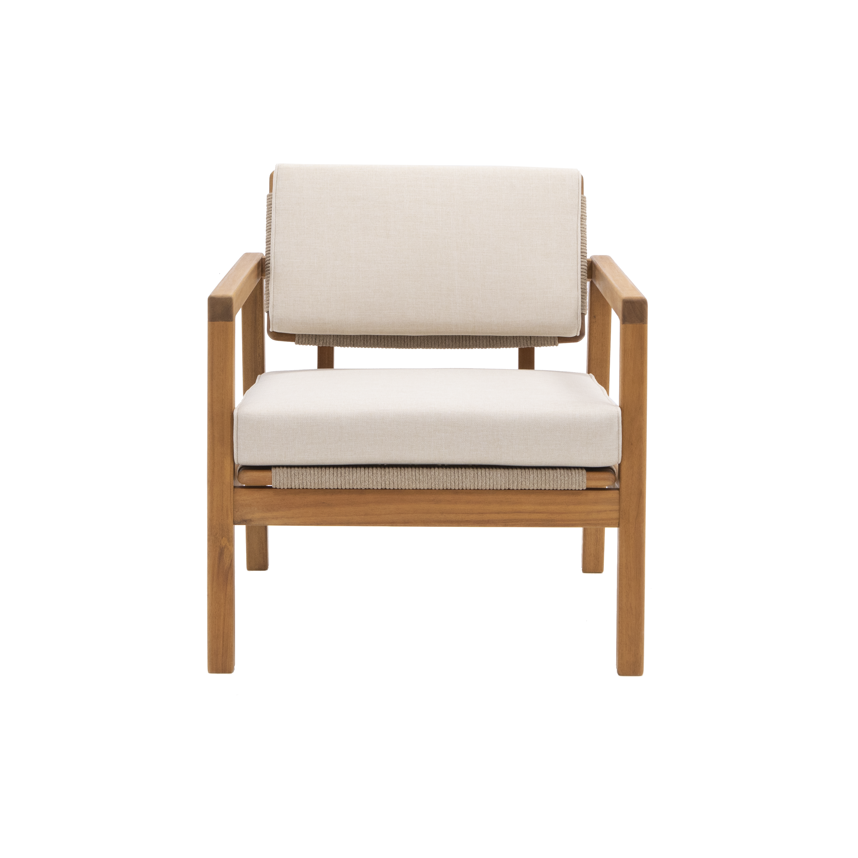 Poltrona da giardino con cuscino beige e braccioli Oasis NATERIAL da 2 posti, struttura in acacia marrone seduta in acacia marrone, L 66 x H 74 x P 80 cm, set da 2 pezzi - 24