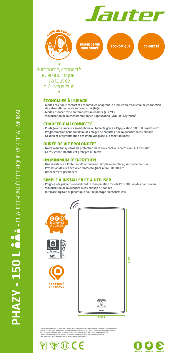 Chauffe-eau électrique SAUTER Phazy, 150 l - 9