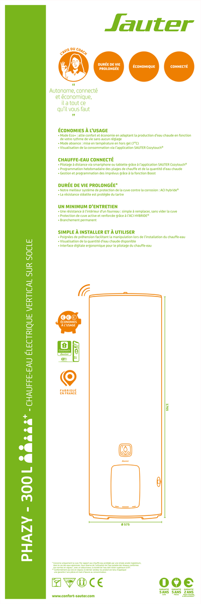 Chauffe-eau électrique SAUTER Phazy, 300 l - 10