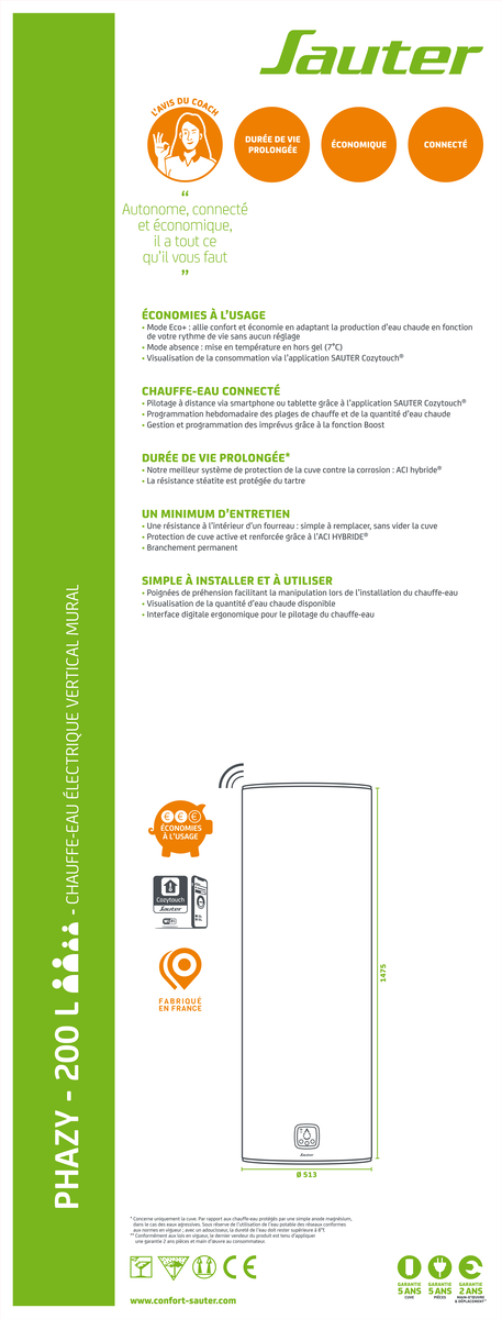 Chauffe-eau électrique SAUTER Phazy, 200 l - 9