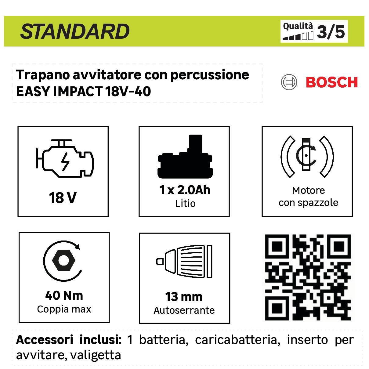 Trapano a percussione a batteria BOSCH EASY IMPACT 18V-40 18 V 2 Ah, 1 batteria in valigetta in plastica - 9