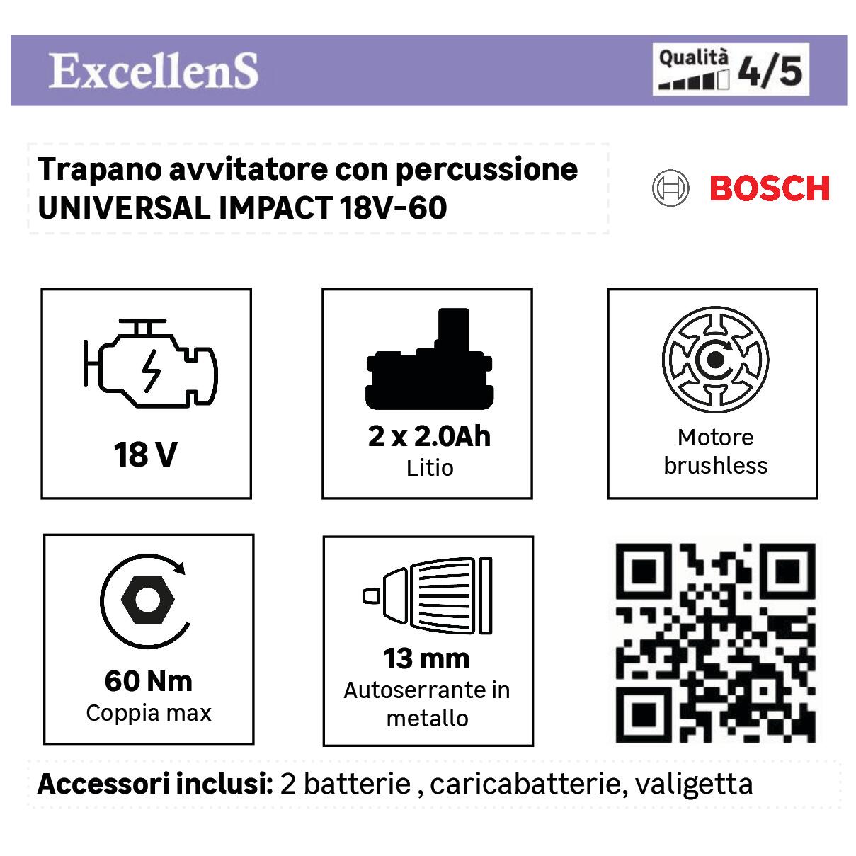 Trapano a percussione a batteria BOSCH UniversalImpact 18V-60 18 V 2 Ah, 2 batterie + valigetta in plastica - 8