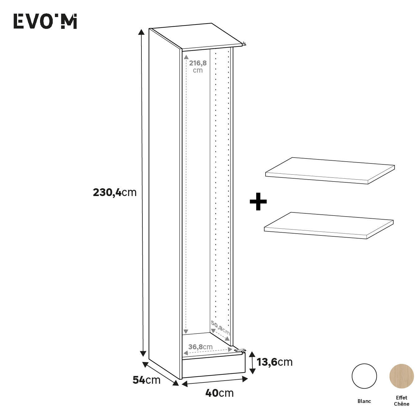 Caisson d'angle gauche + 2 tablettes SPACEO Evo'M Blanc H.230,4 X L.40 X P.54 cm - 2