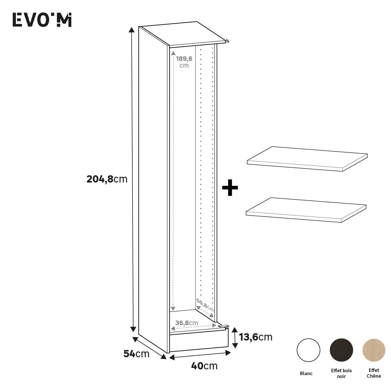 Caisson d'angle gauche + 2 tablettes Evo'M effet Chêne H.204,8 X L.40 X P.54 cm - 2