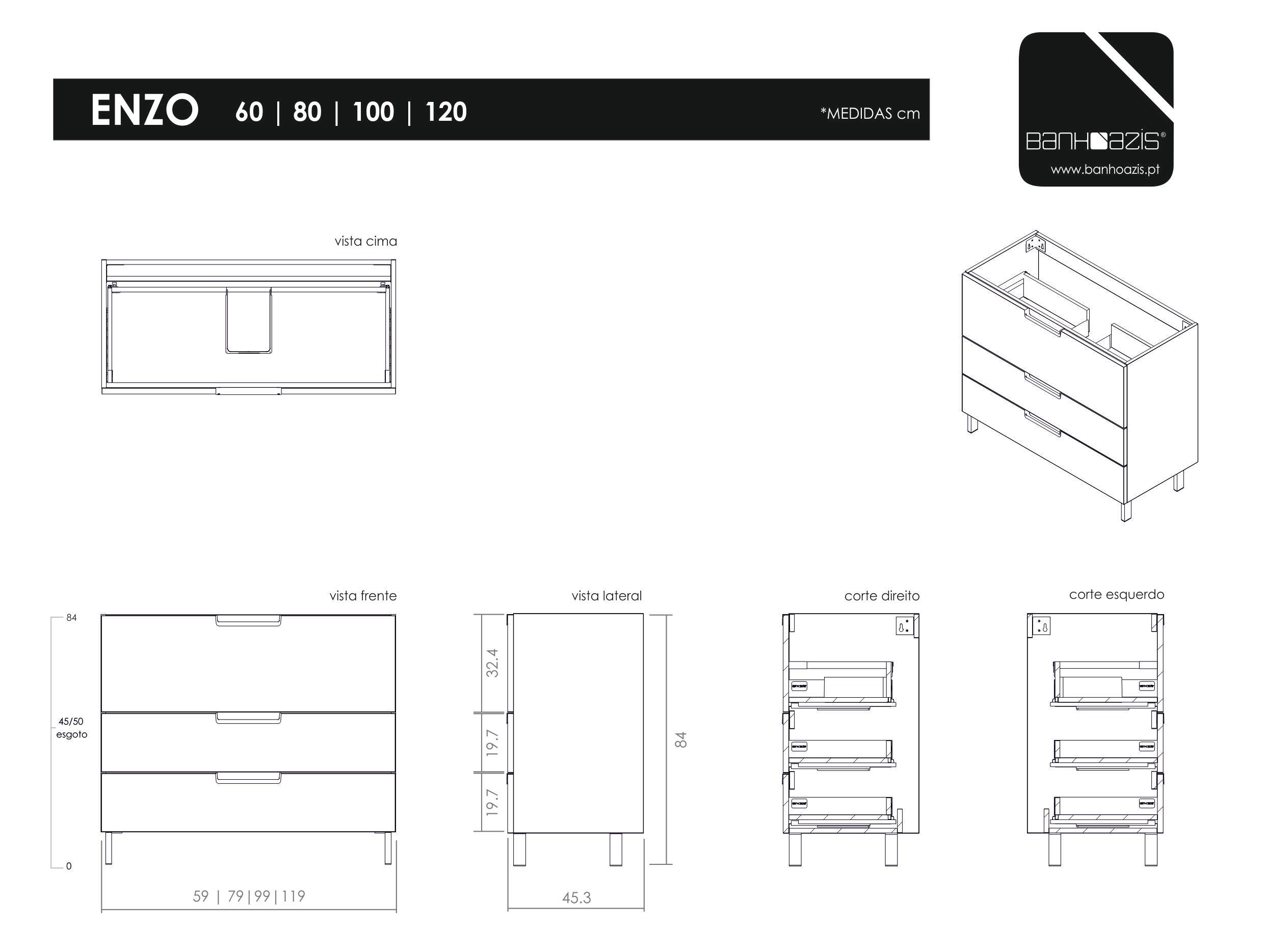 Móvel de casa de banho 100X46X73 cm branco Enzo - 5