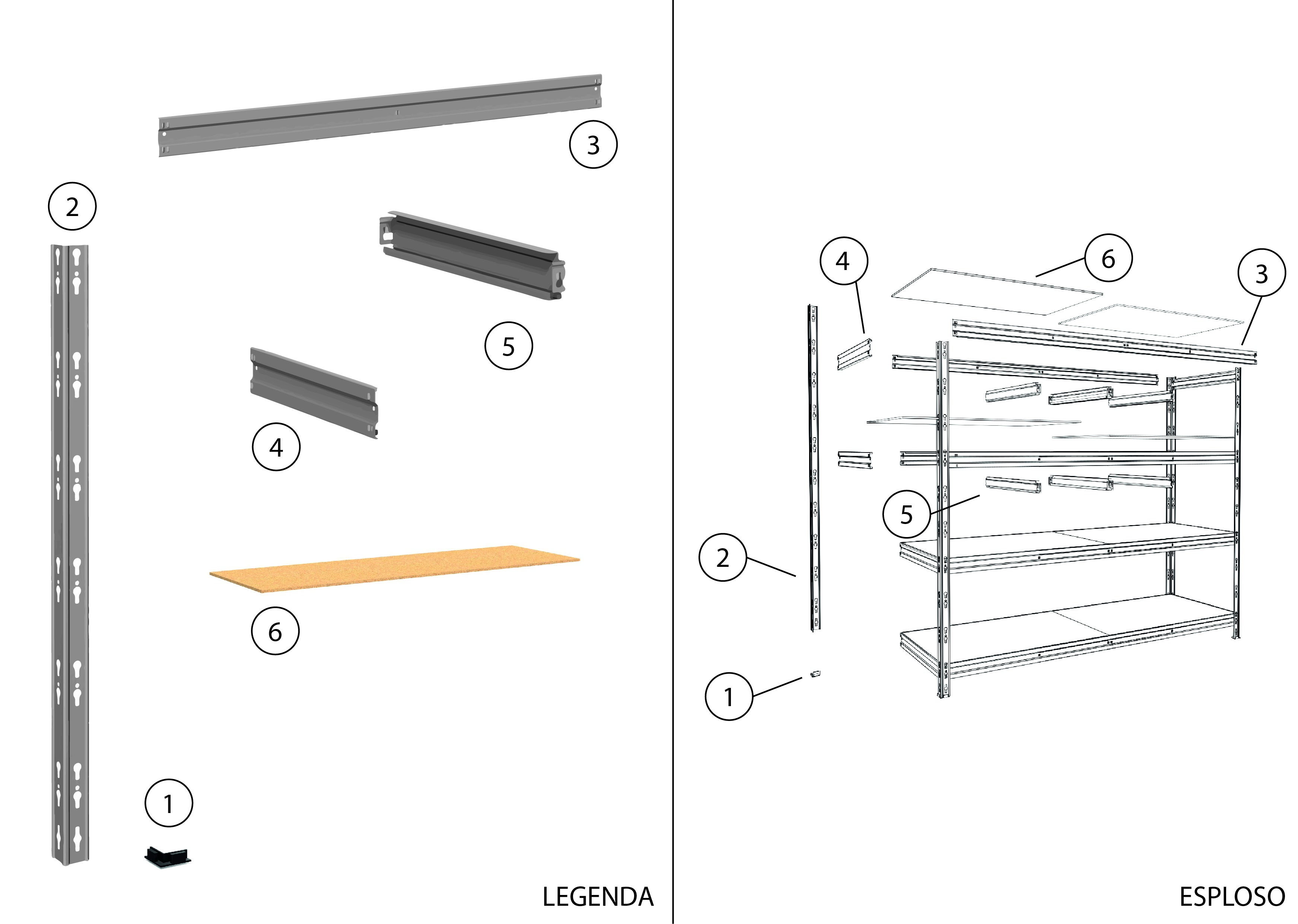 Scaffale in kit 4 ripiani L 180 x P 60 x H 180 cm grigio, portata per ripiano 300 kg - 4
