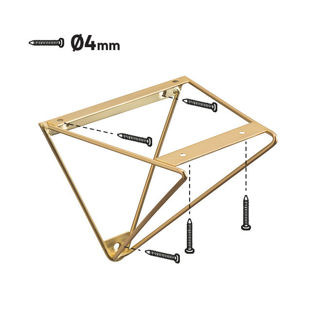 Equerre de fixation murale acier laitonné doré, H.15 x P.15 cm - 2