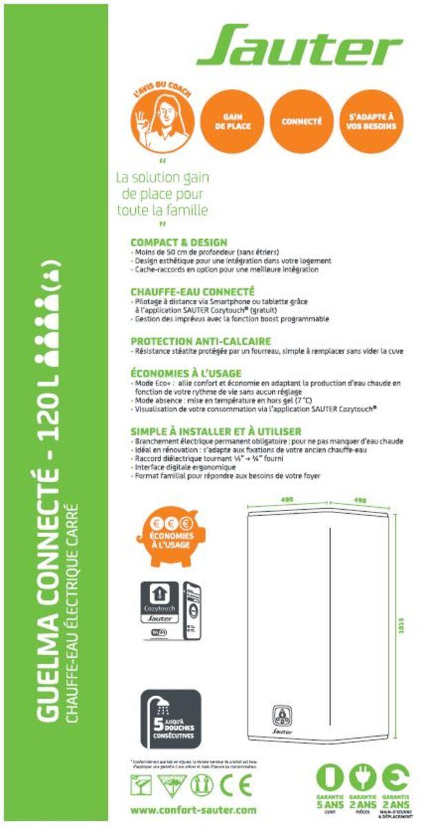 Chauffe-eau électrique plat vertical SAUTER Guelma connecté 120L blanc - 9