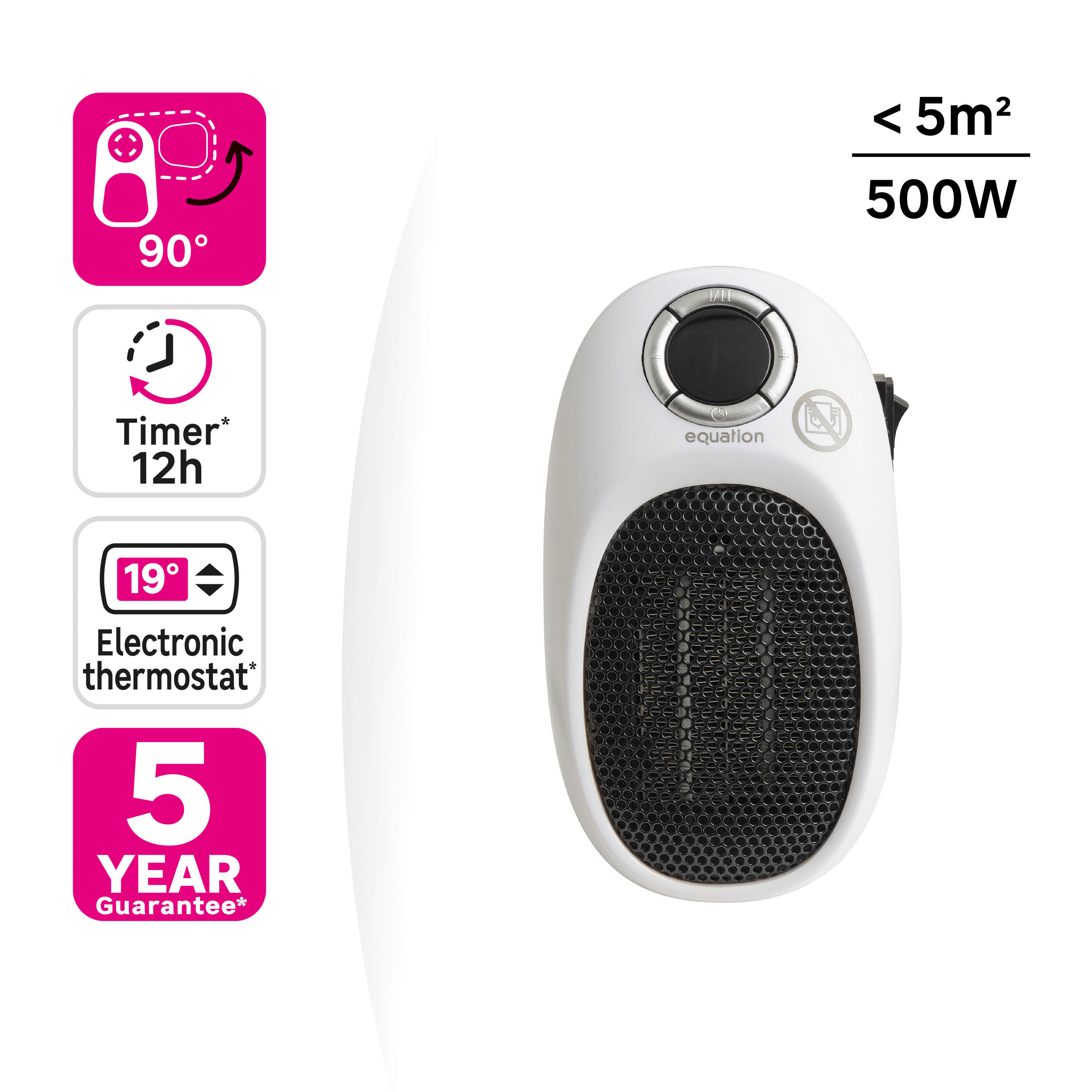 miniaquecedor auxiliar cerâmico ligado a uma tomada com temporizador e termóstato eletrónico com garantia de 5 anos Plugy 2 Equation aquecimento 500W - 3