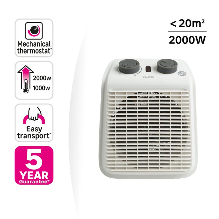 ventilador de aquecimento elétrico adicional Five 2 Equation termostato mecânico compacto com alça de transporte 2000 W