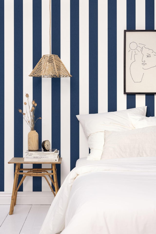 Papier peint intissé Basics linen lines bleu marine