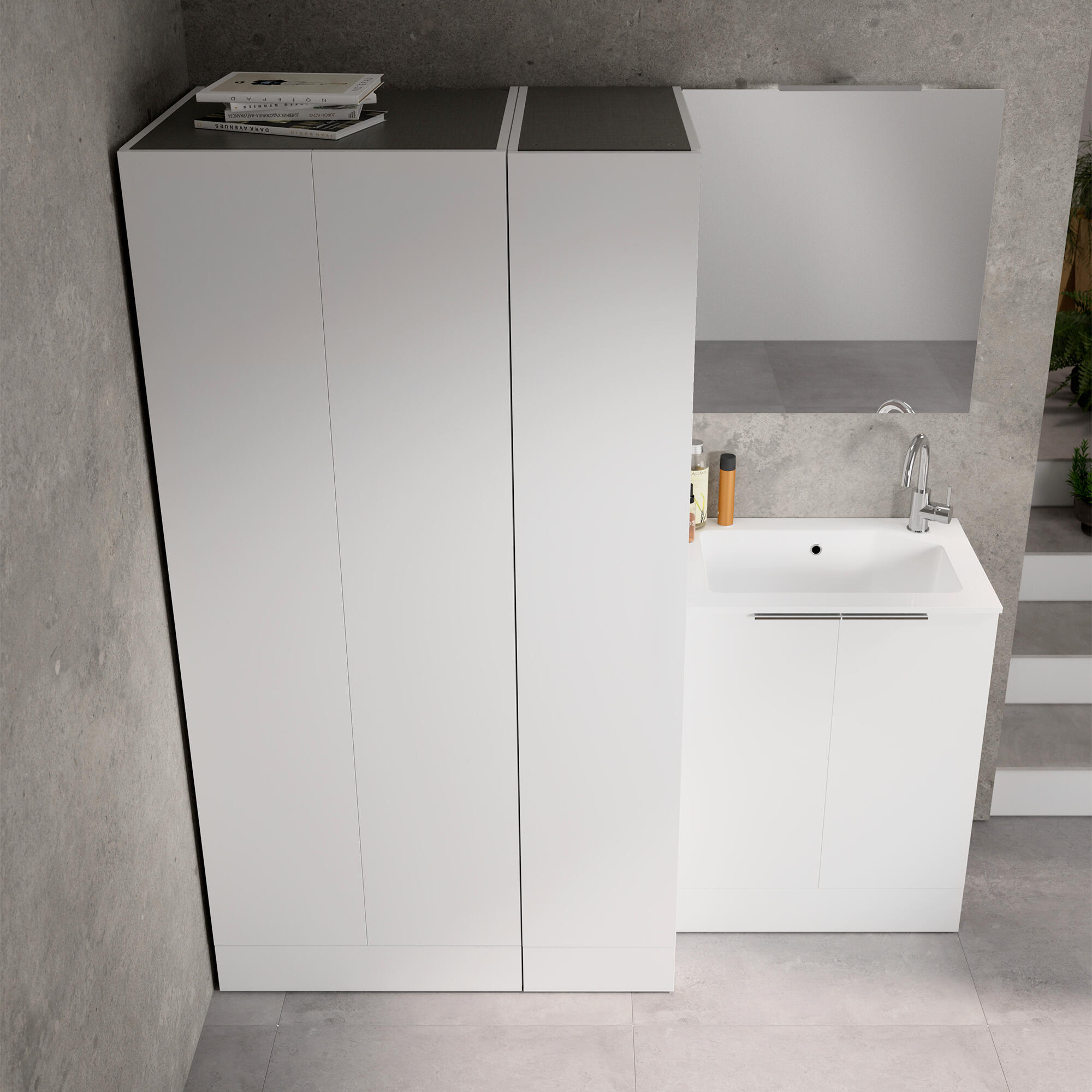 Mobile lavanderia Jnka 2 ante in truciolare bianco opaco P 45 x L 70 x H 89 cm - 3