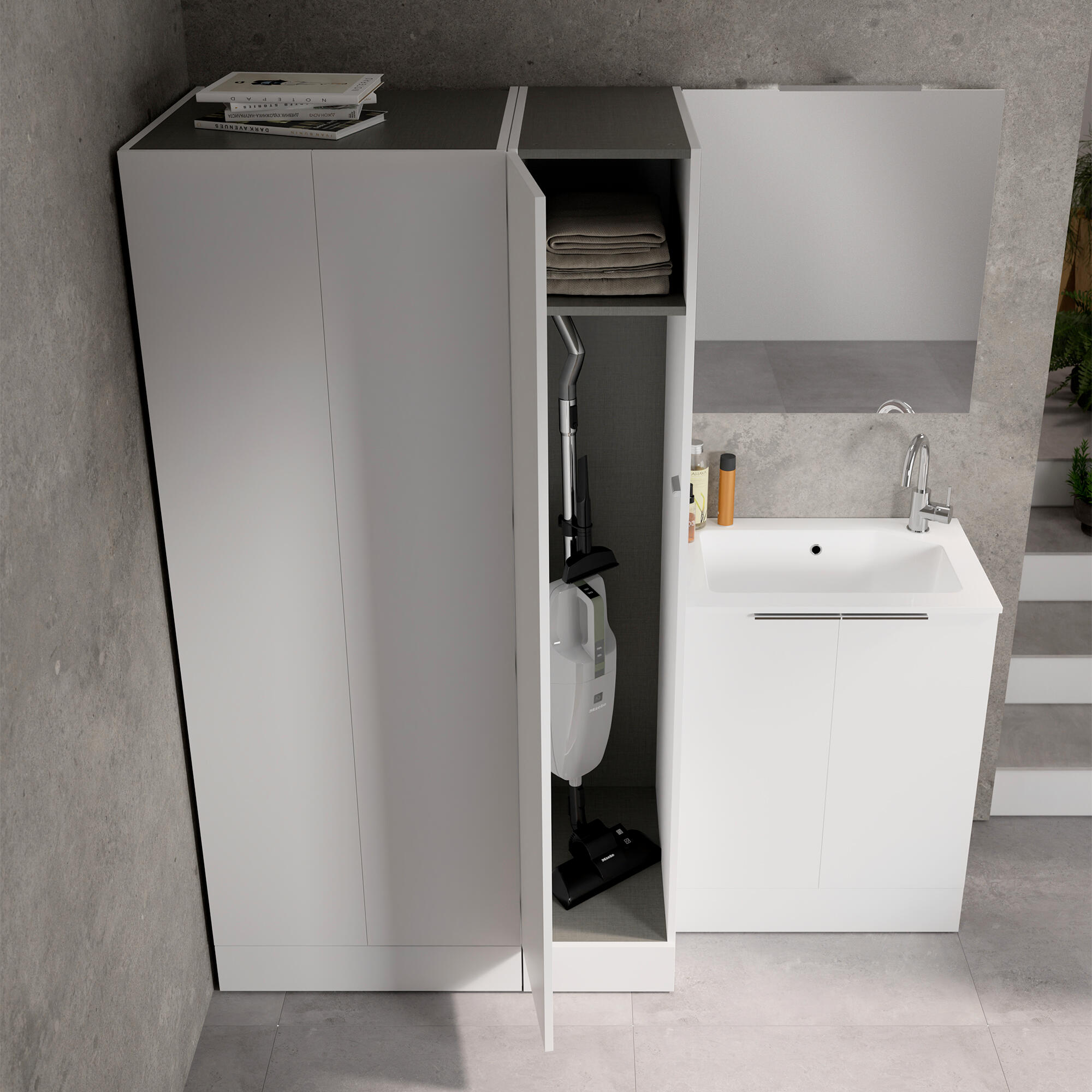 Mobile lavanderia Jnka 2 ante in truciolare bianco opaco P 45 x L 70 x H 89 cm - 2