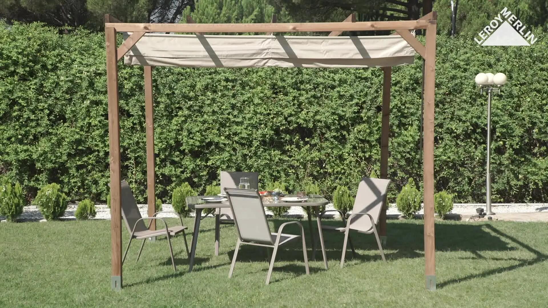 Pérgola de madera con cubierta MAUSA Navia de 300 x 300 cm beige - 3