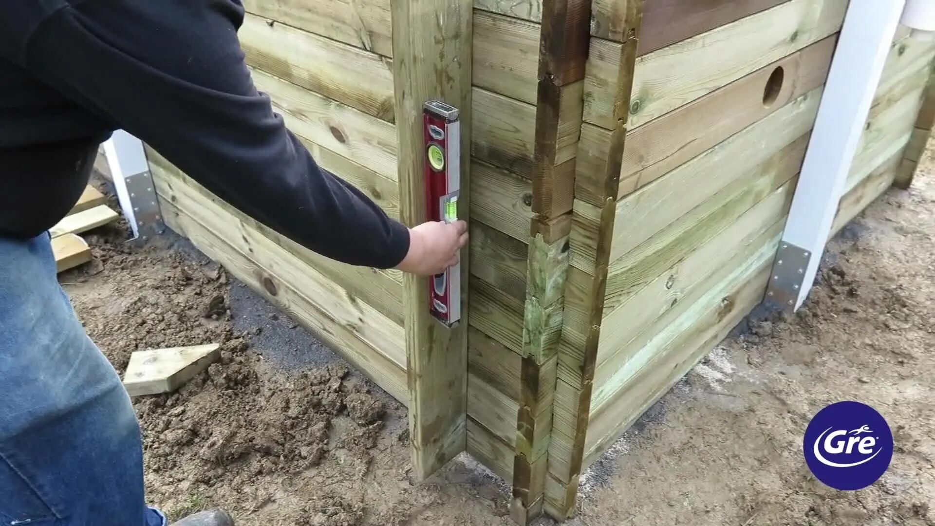 Piscina elevada de madera marrón rectangular 3.5x1.75x0.65 m con depuradora de cartucho GRE - 16