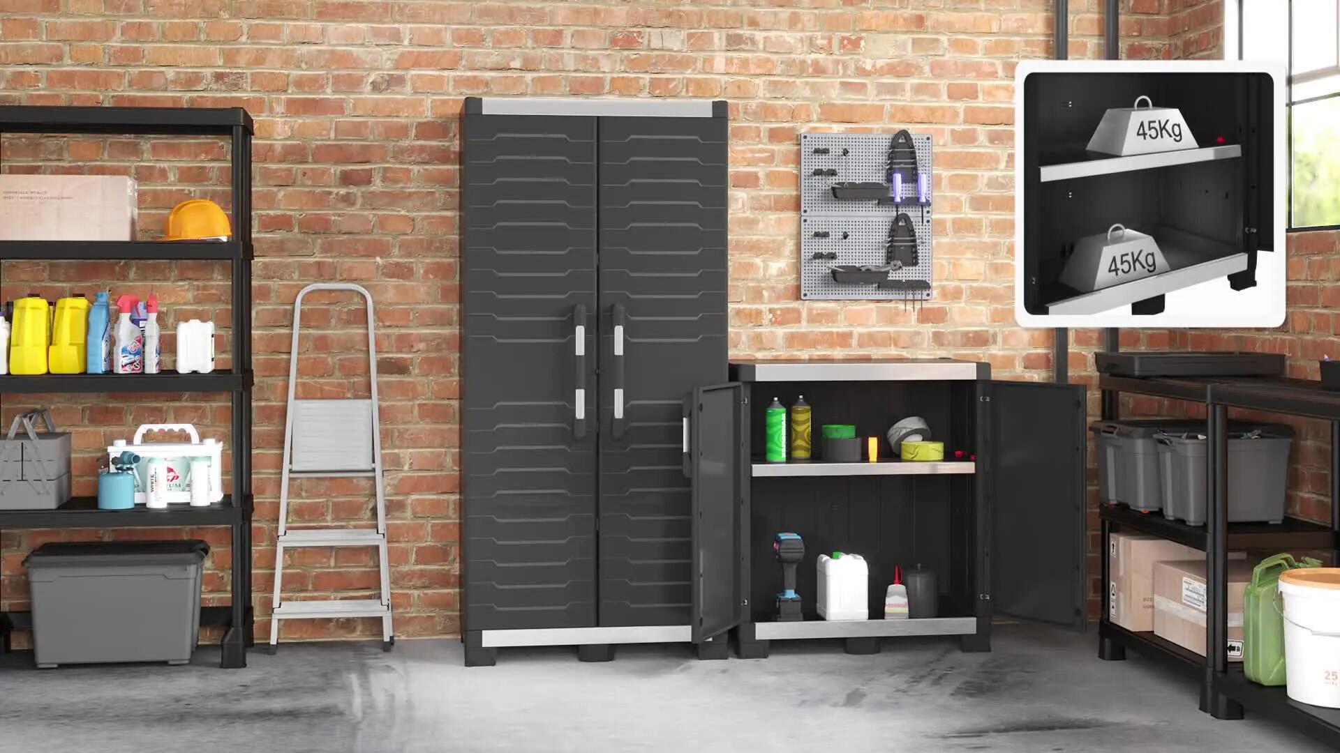 Armario bajo de resina Pro XL 89x99x54 cm color negro 2 puertas - 7
