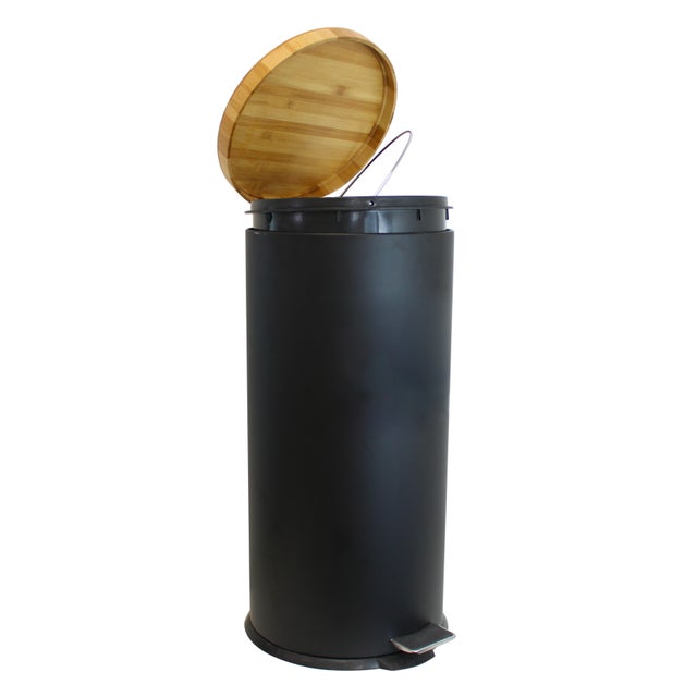Poubelle de cuisine 30L à pédale FRANDIS P354361 fer noir et bambou
