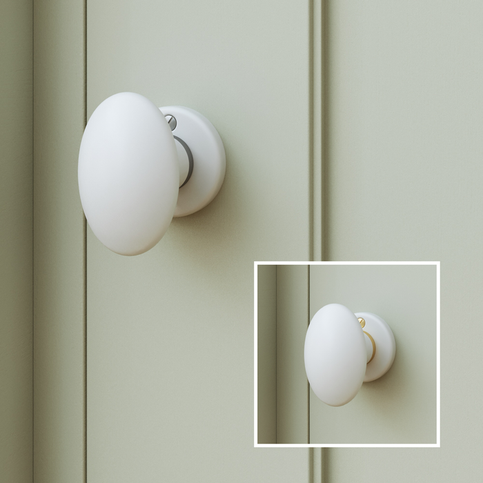 bouton de porte en porcelaine GILDA avec bague nickel ou laiton et vis assorties