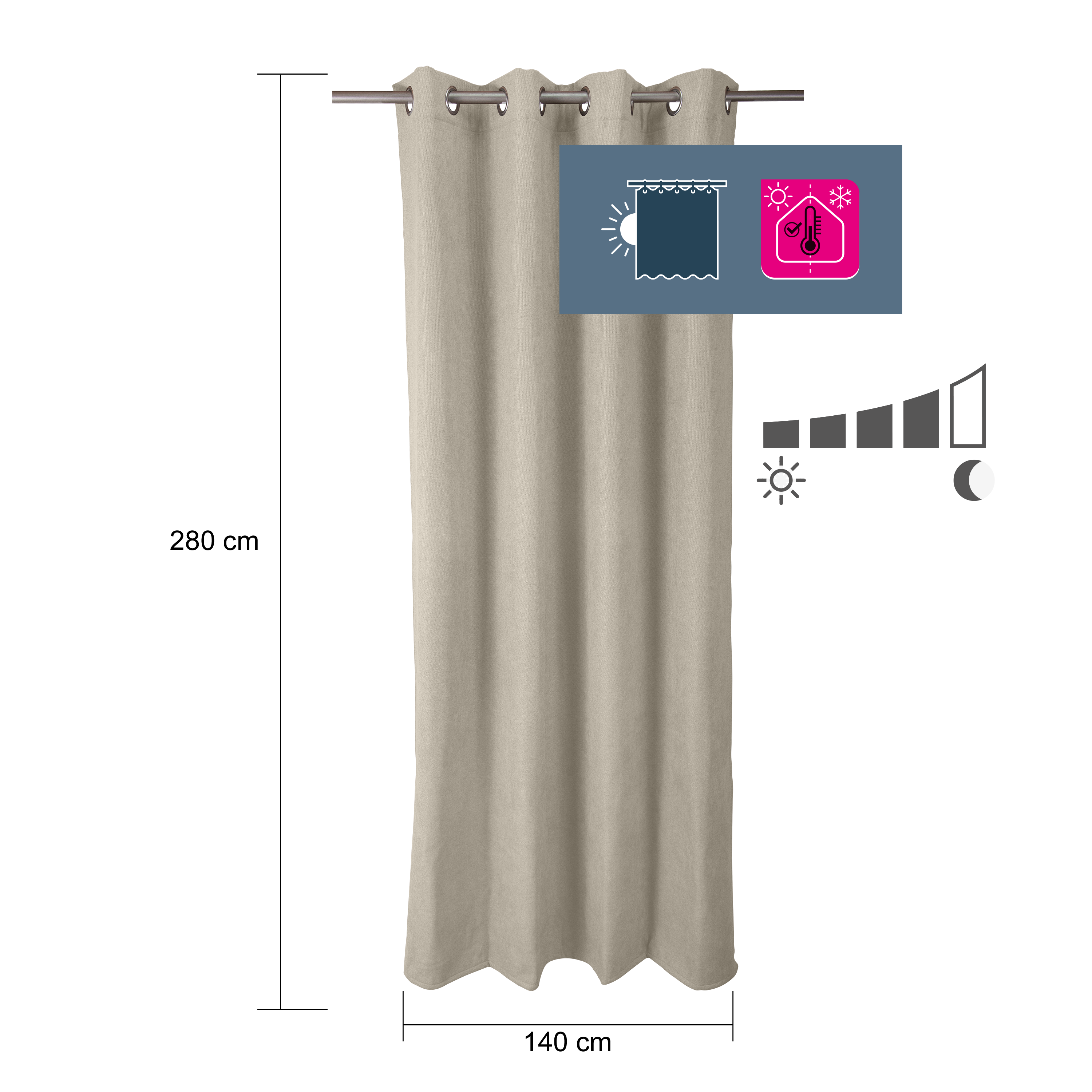 Cortinado ilhós térmico Ragnar 140x280cm bege Inspire - 7