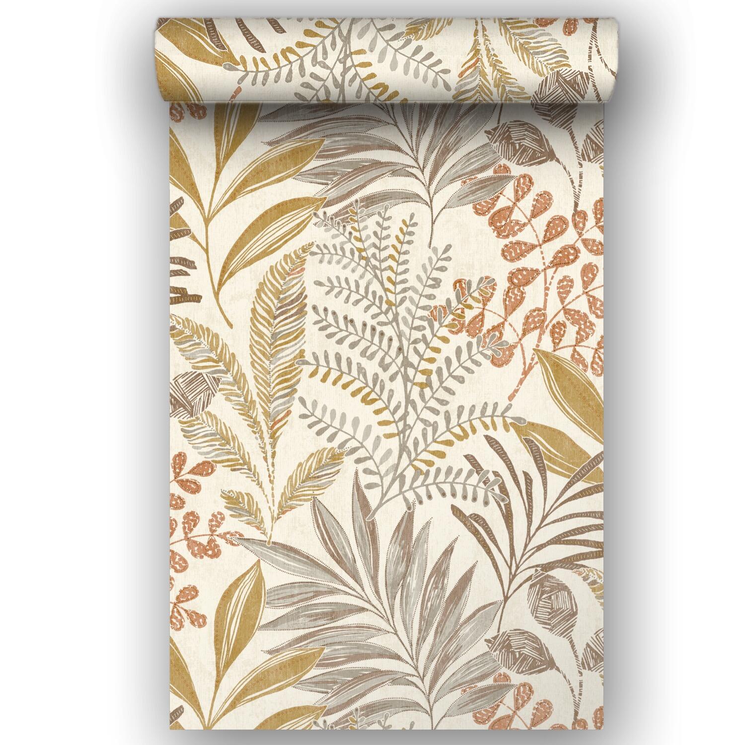 Papel pintado vinilo aplicación cola en pared Naturaleza Jardín ocre amarillo  GRANDECO 53cmx10.06m lavable - 6