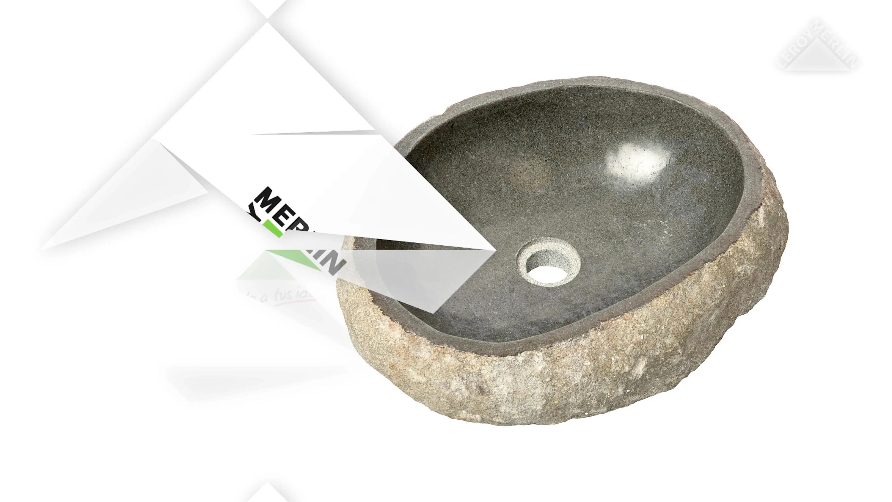 Lavabo sobre encimera de piedra Rock 45x15x40 cm irregular negro mate - 10