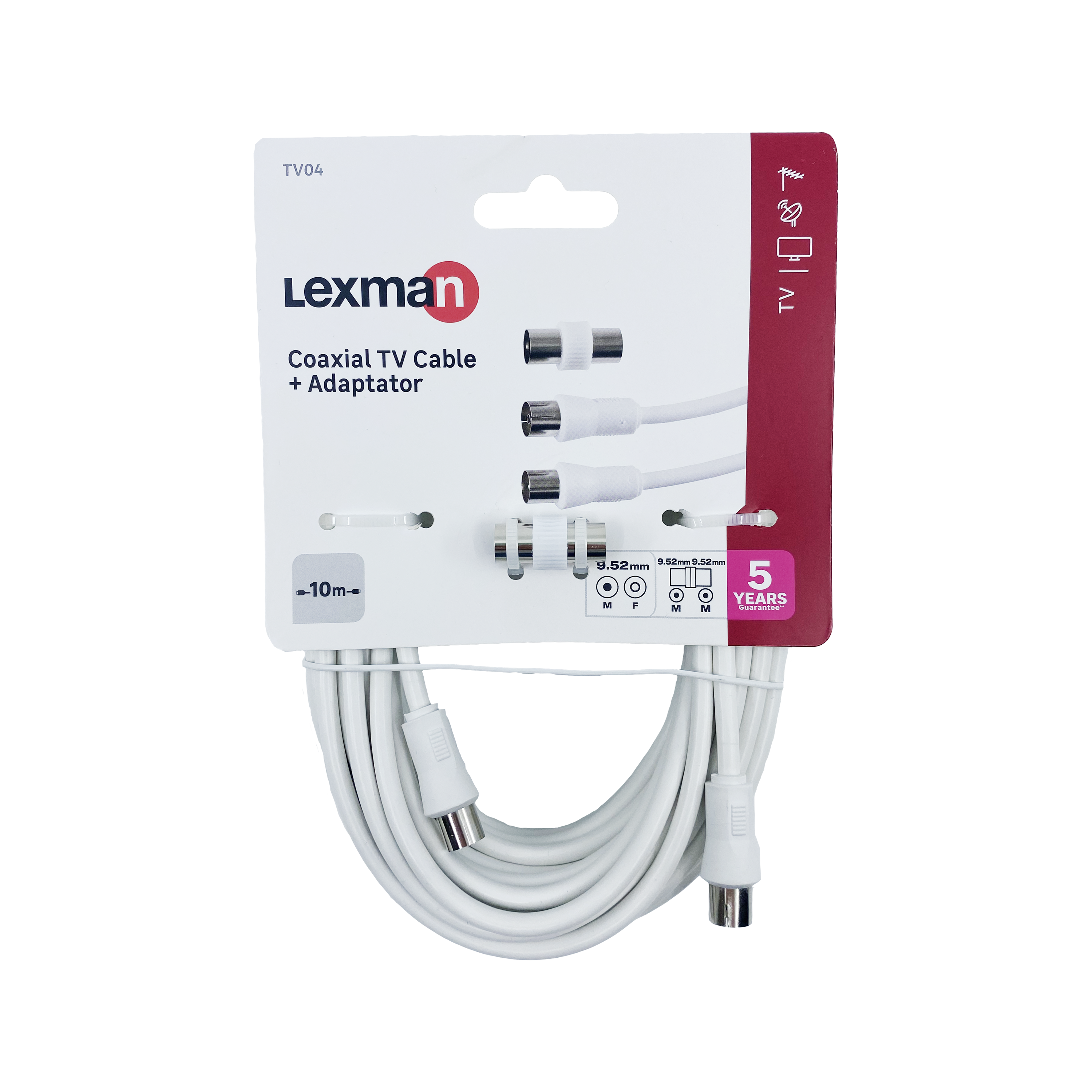 Cordon coaxial 9.5mm, mâle/femelle, 10m + adaptateur, Lexman - 4