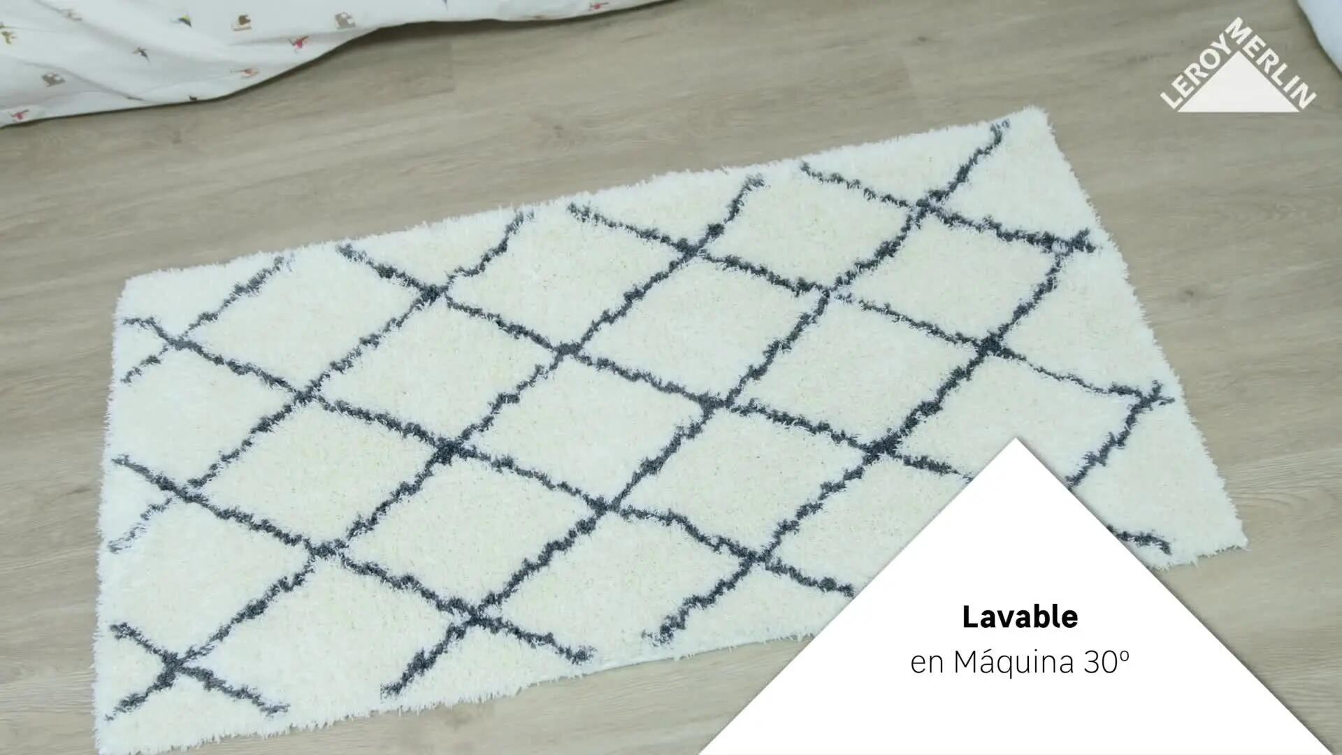 Alfombra pie de cama poliéster Blizz Bereber 60x110cm pelo largo liso gris lavable en lavadora - 4