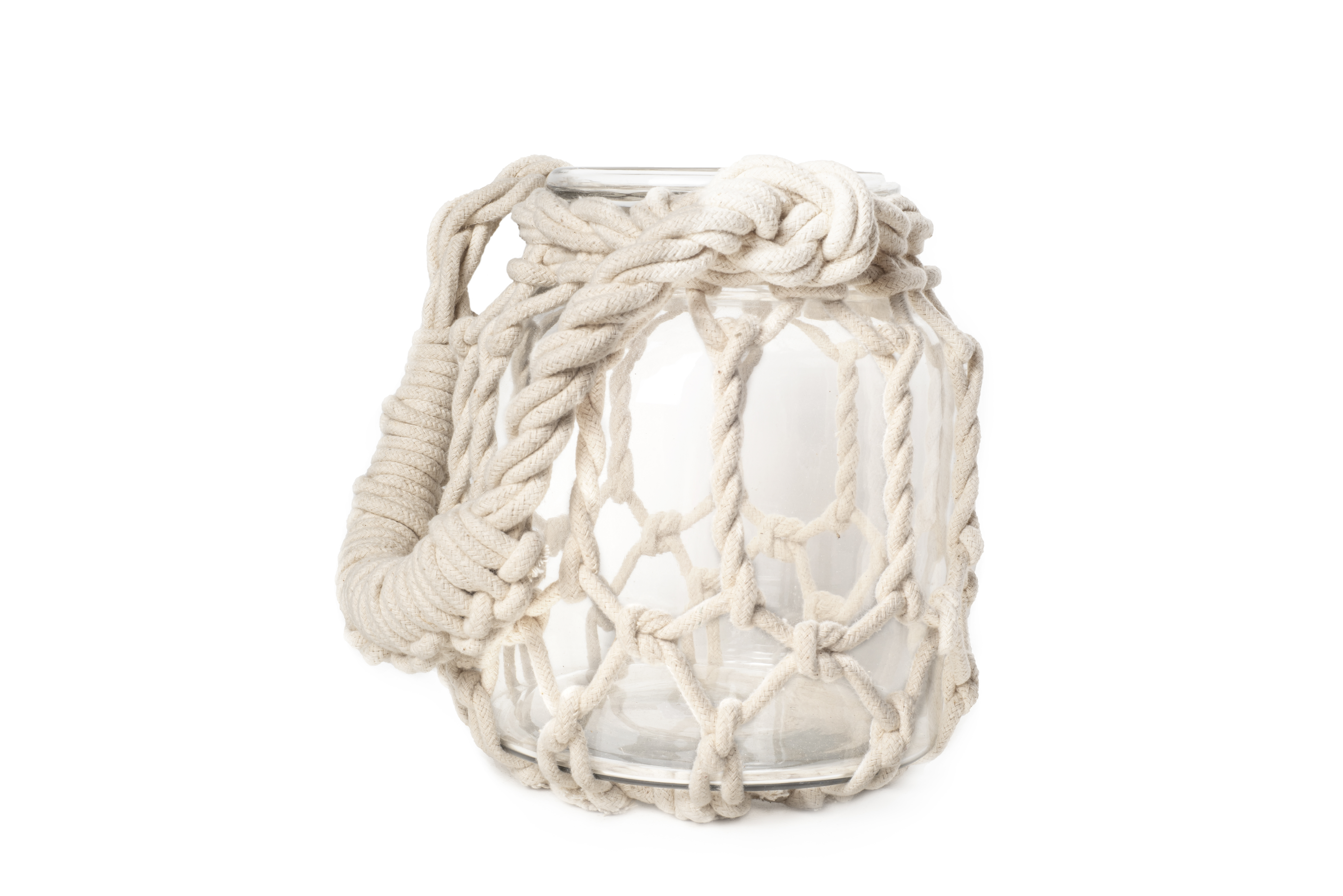 Farol portavela cristal / algodón blanco 24x16x16 cm