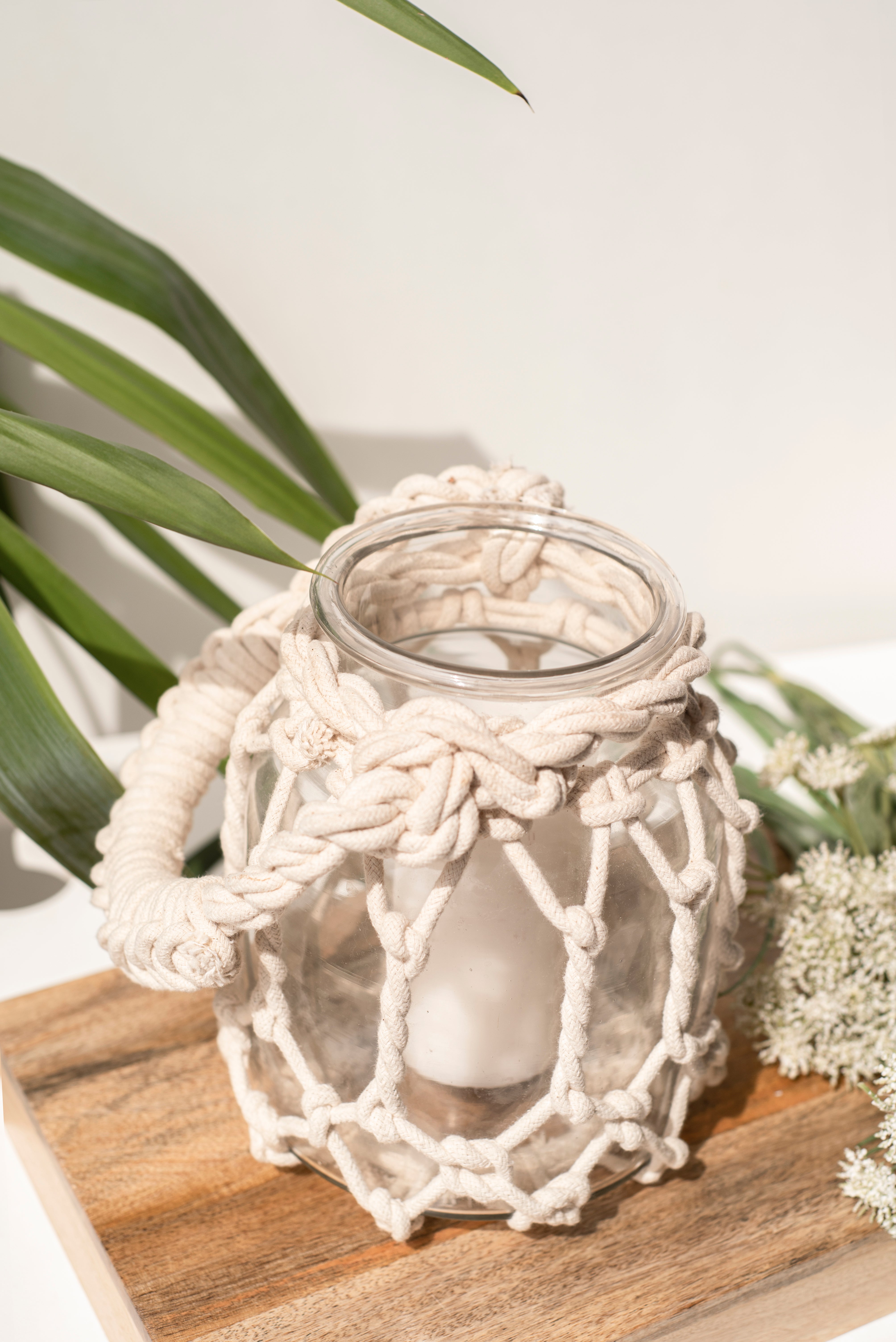 Farol portavela Cristal / Algodón blanco 24x16x16 cm - 4