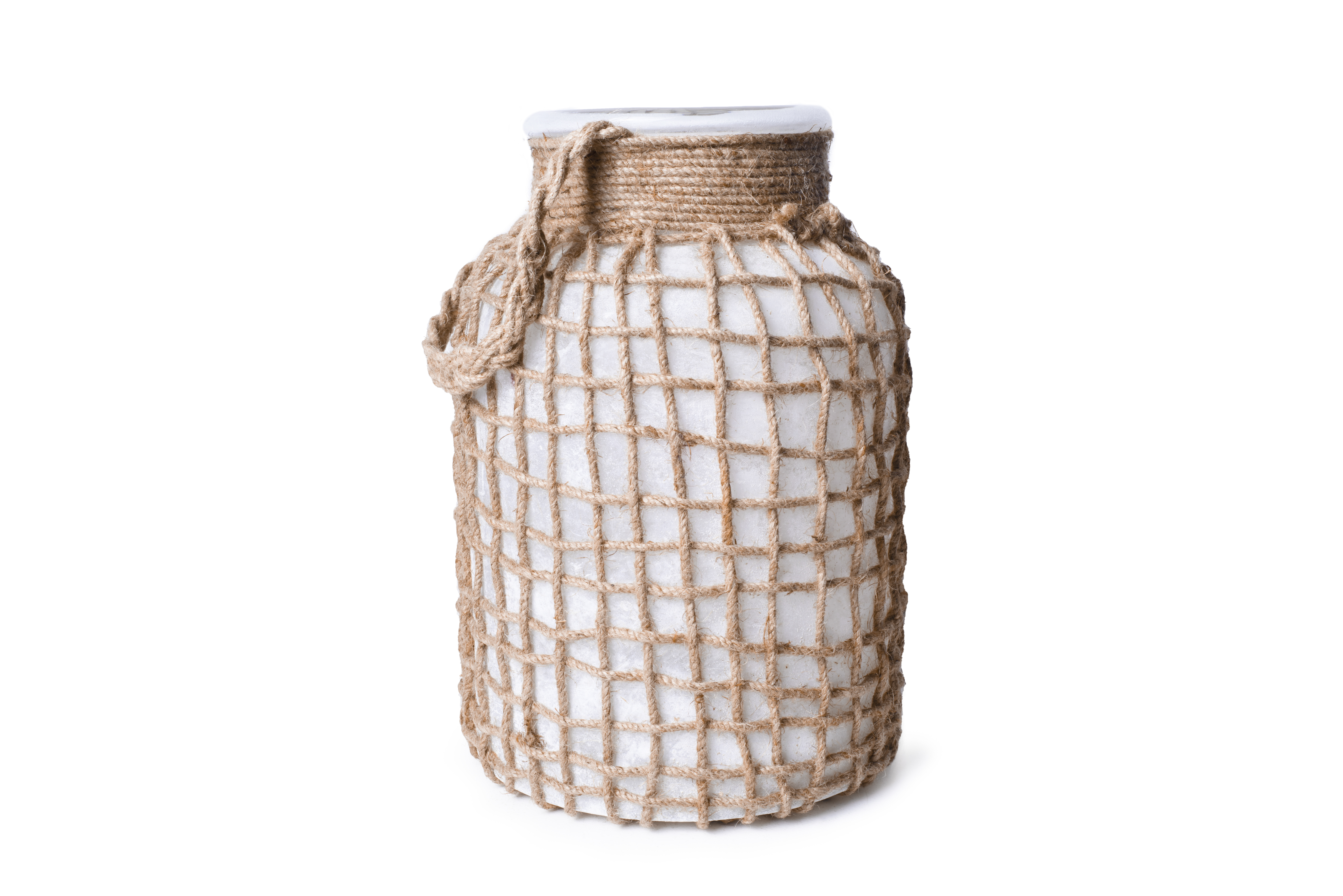 Farol portavela cristal / yute marrón 32x21x21 cm