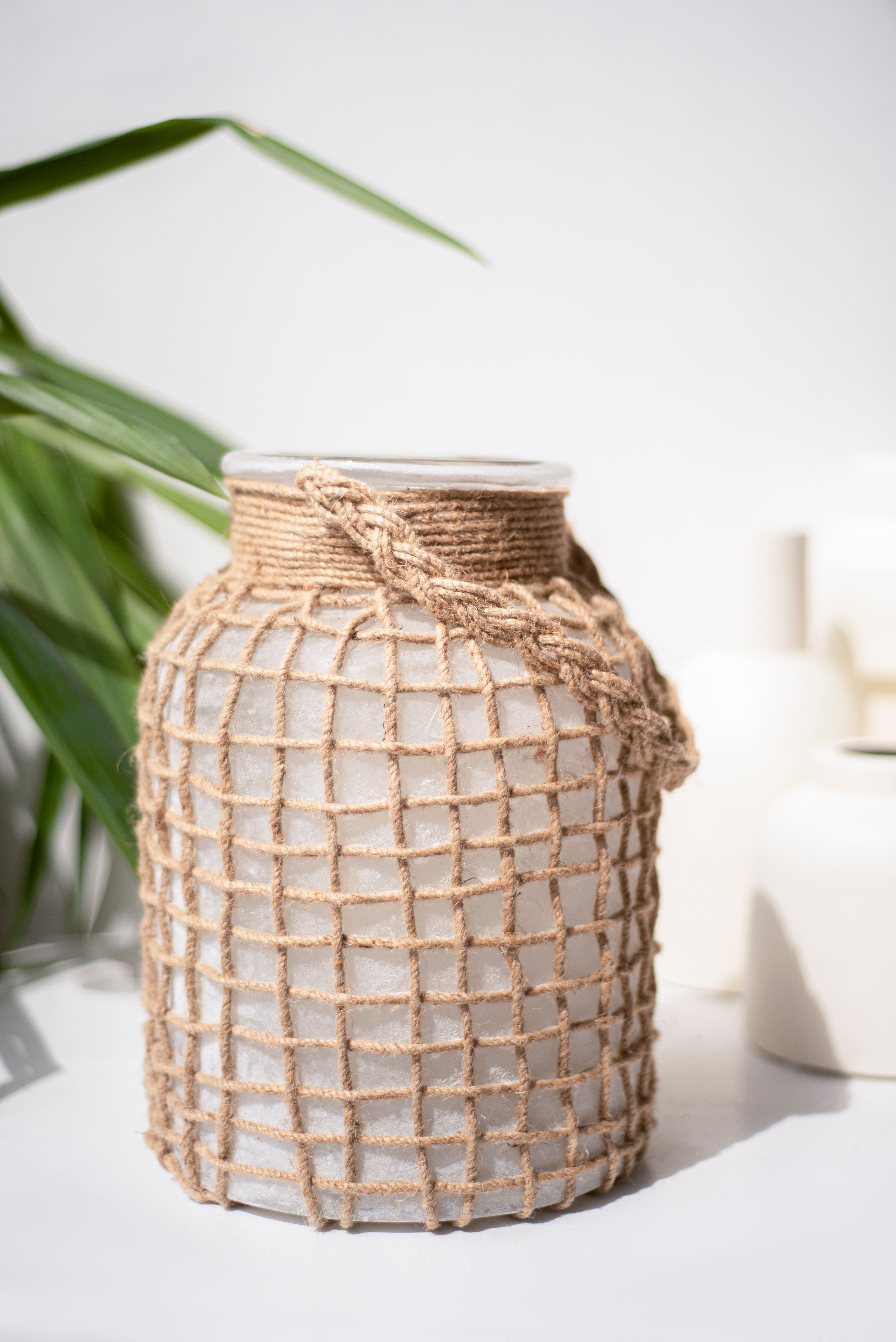 Farol portavela Cristal / Yute marrón 32x21x21 cm - 2