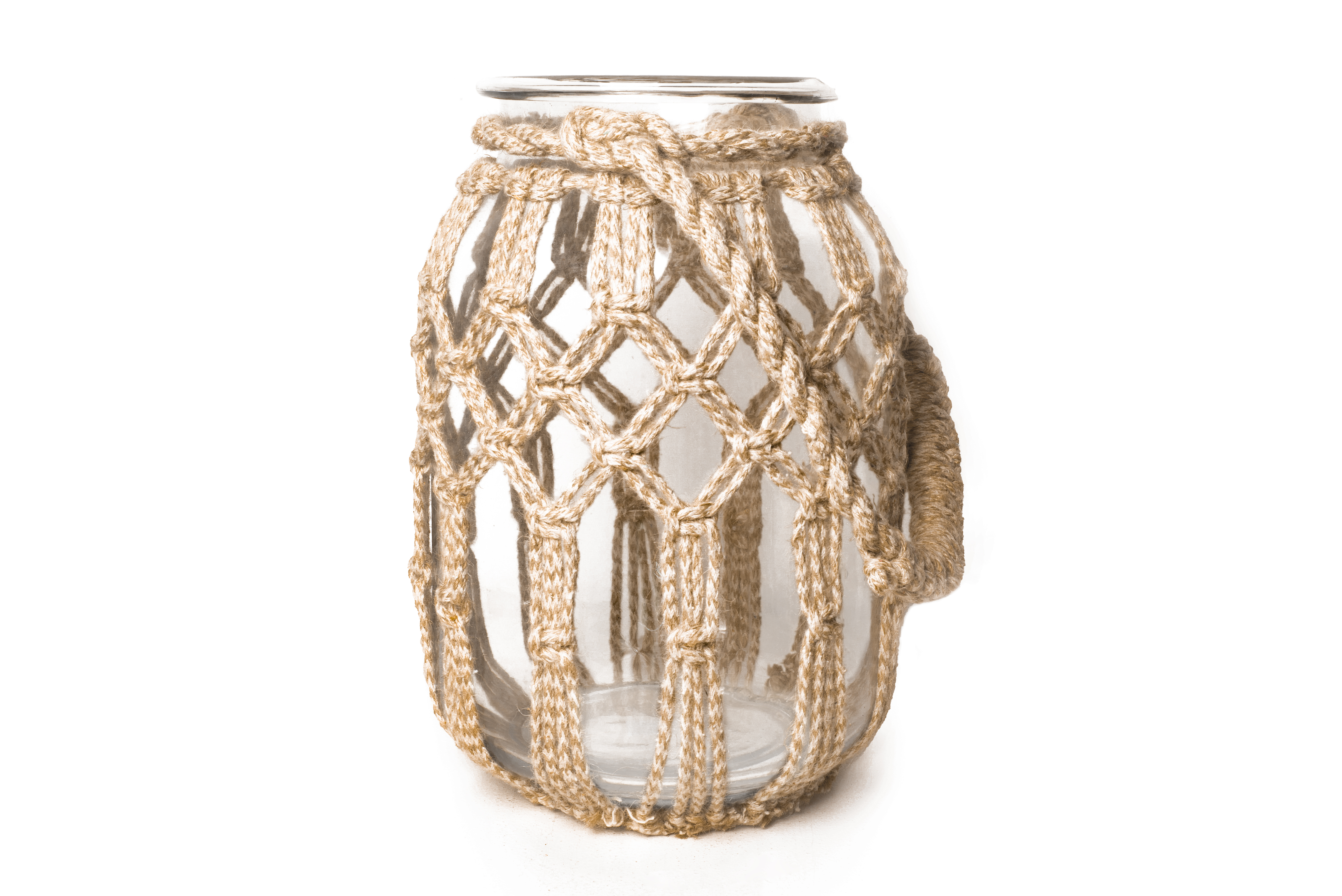 Farol portavela cristal / algodón marrón 32x20x20 cm