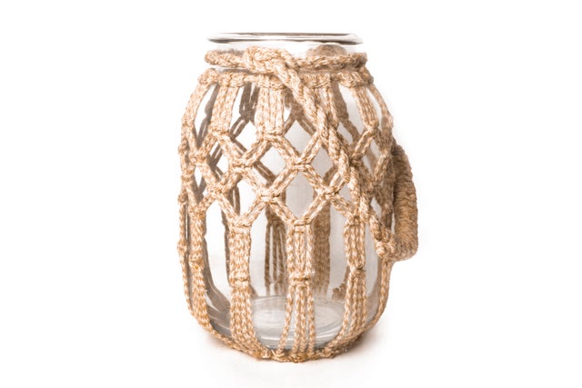 Farol portavela Cristal / Algodón marrón 32x20x20 cm