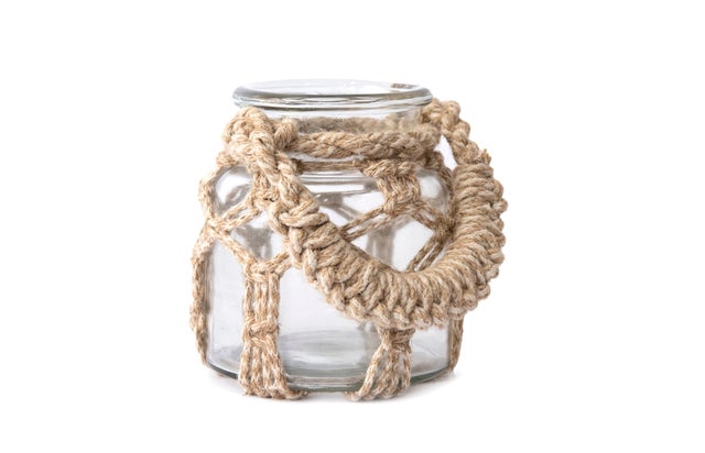 Farol portavela Cristal / Yute marrón 16,5x14x14 cm