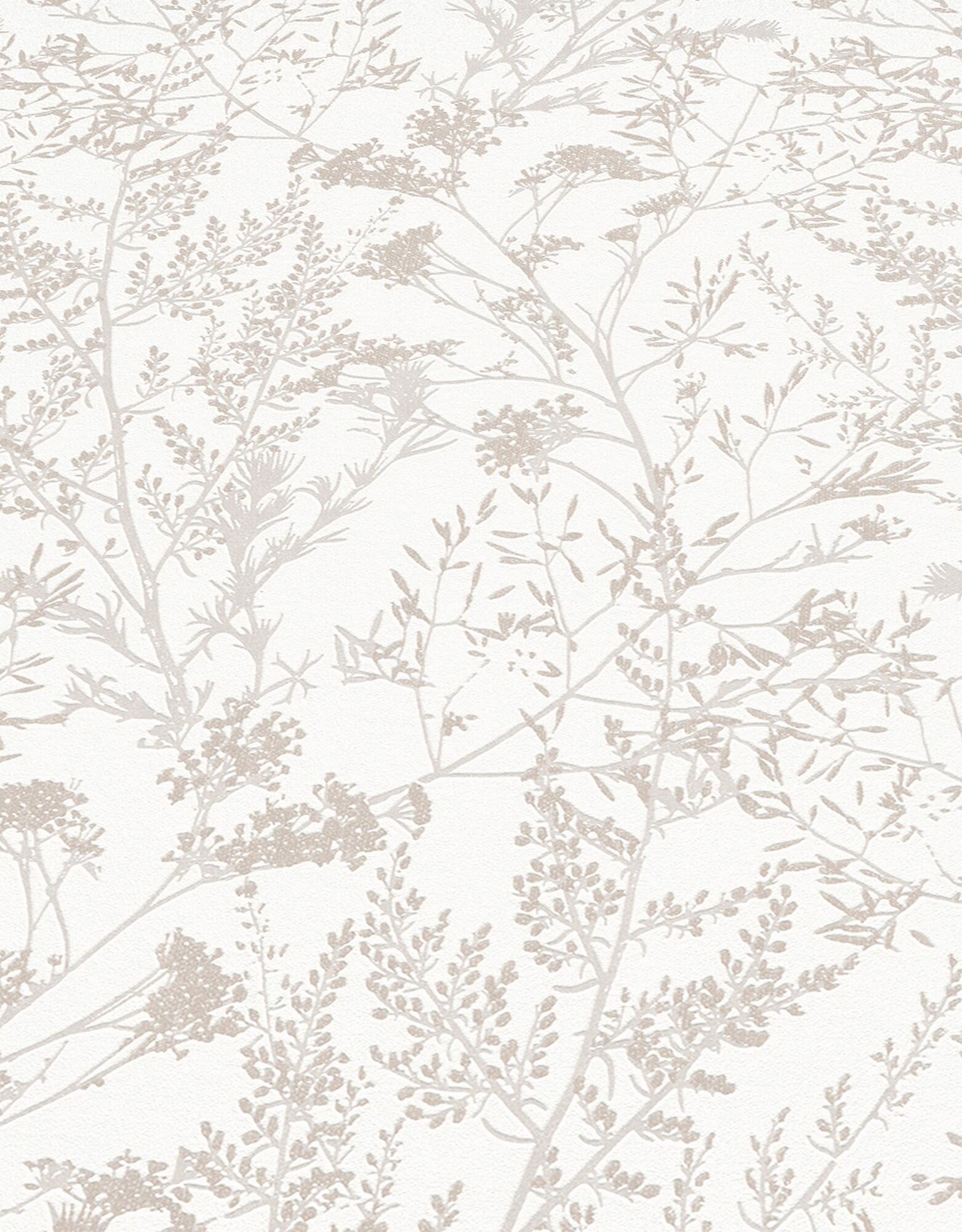 Papel pintado vinilo aplicación cola en pared Floral vegetal  blanco  ERISMANN 53cmx10m lavable - 2