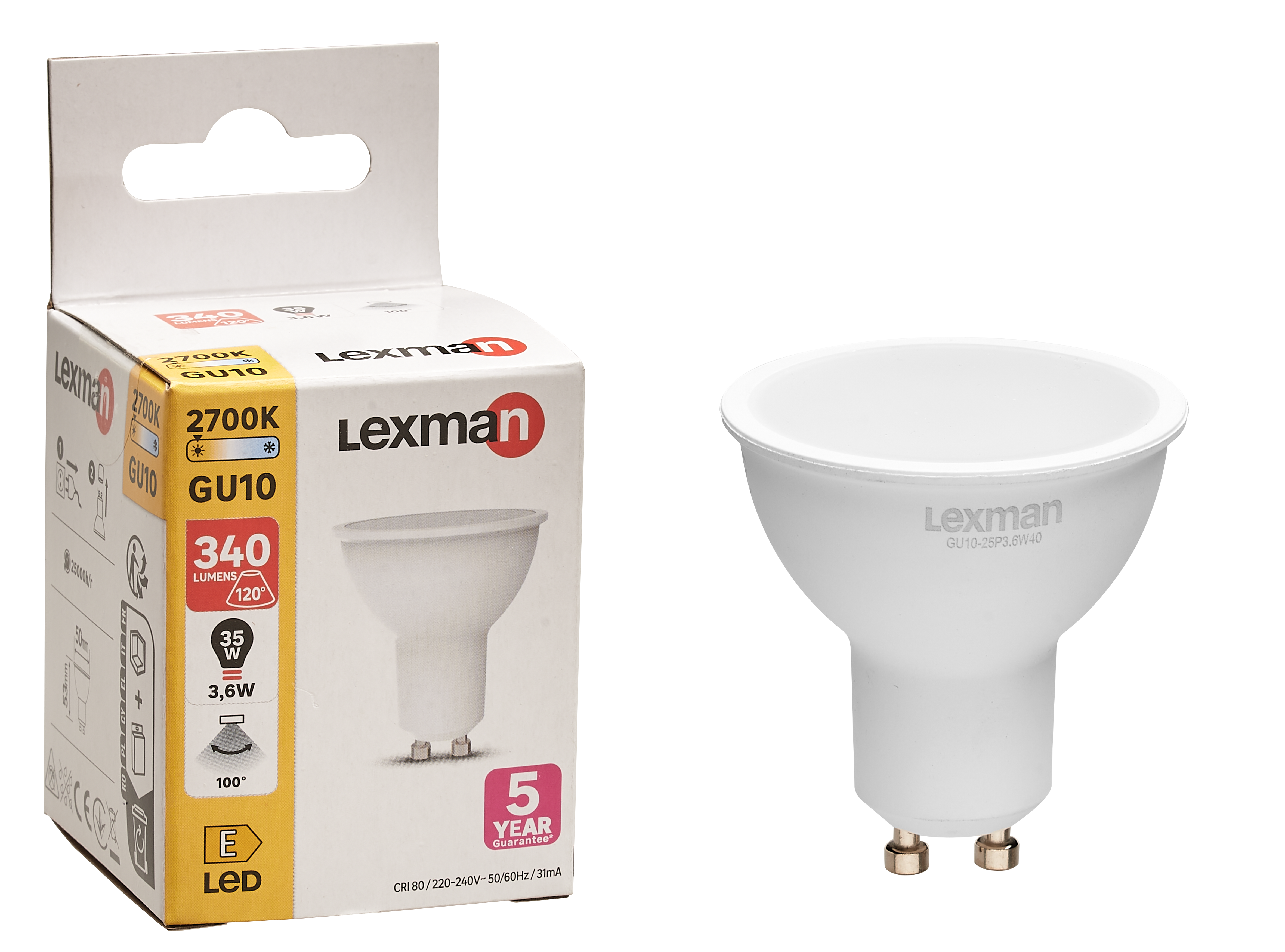 Żarówka LED GU10 3,6 W = 35 W 340 lm Ciepła biel Lexman - 8