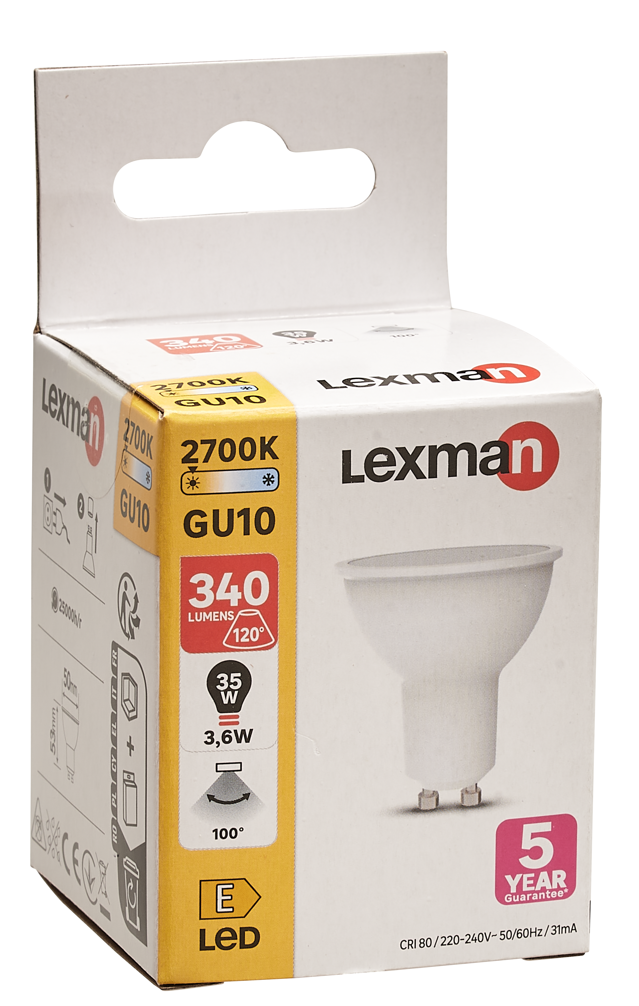 Żarówka LED GU10 3,6 W = 35 W 340 lm Ciepła biel Lexman - 12