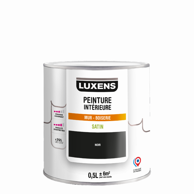 Peinture mur, boiserie noir satin LUXENS Intérieure 0.5L