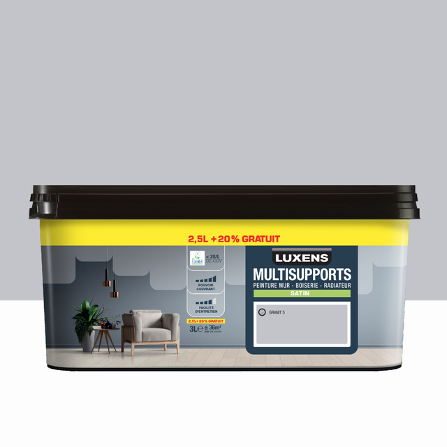Peinture mur, boiserie, radiateur granit 5 satin LUXENS , 2.5L+20% gratuit
