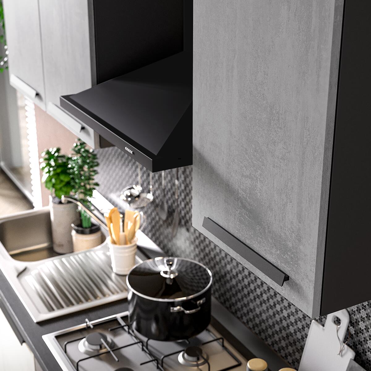 Cucina montata Dora bianco e grigio chiaro, lavello a destra, L 195 cm, completa di: cappa a camino, piano cottura a gas e forno - 5