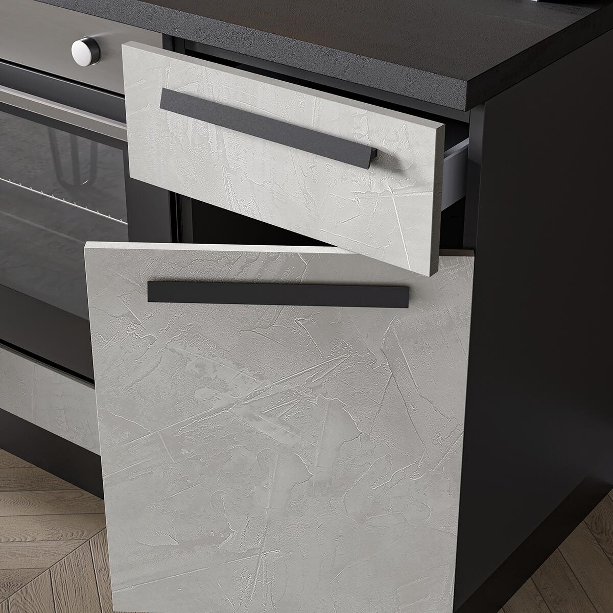 Cucina montata Dora bianco e grigio chiaro, lavello a destra, L 195 cm, completa di: cappa a camino, piano cottura a gas e forno - 4