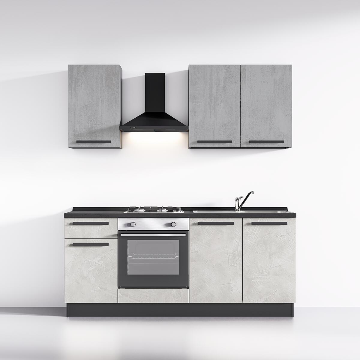 Cucina montata Dora bianco e grigio chiaro, lavello a destra, L 195 cm, completa di: cappa a camino, piano cottura a gas e forno - 3