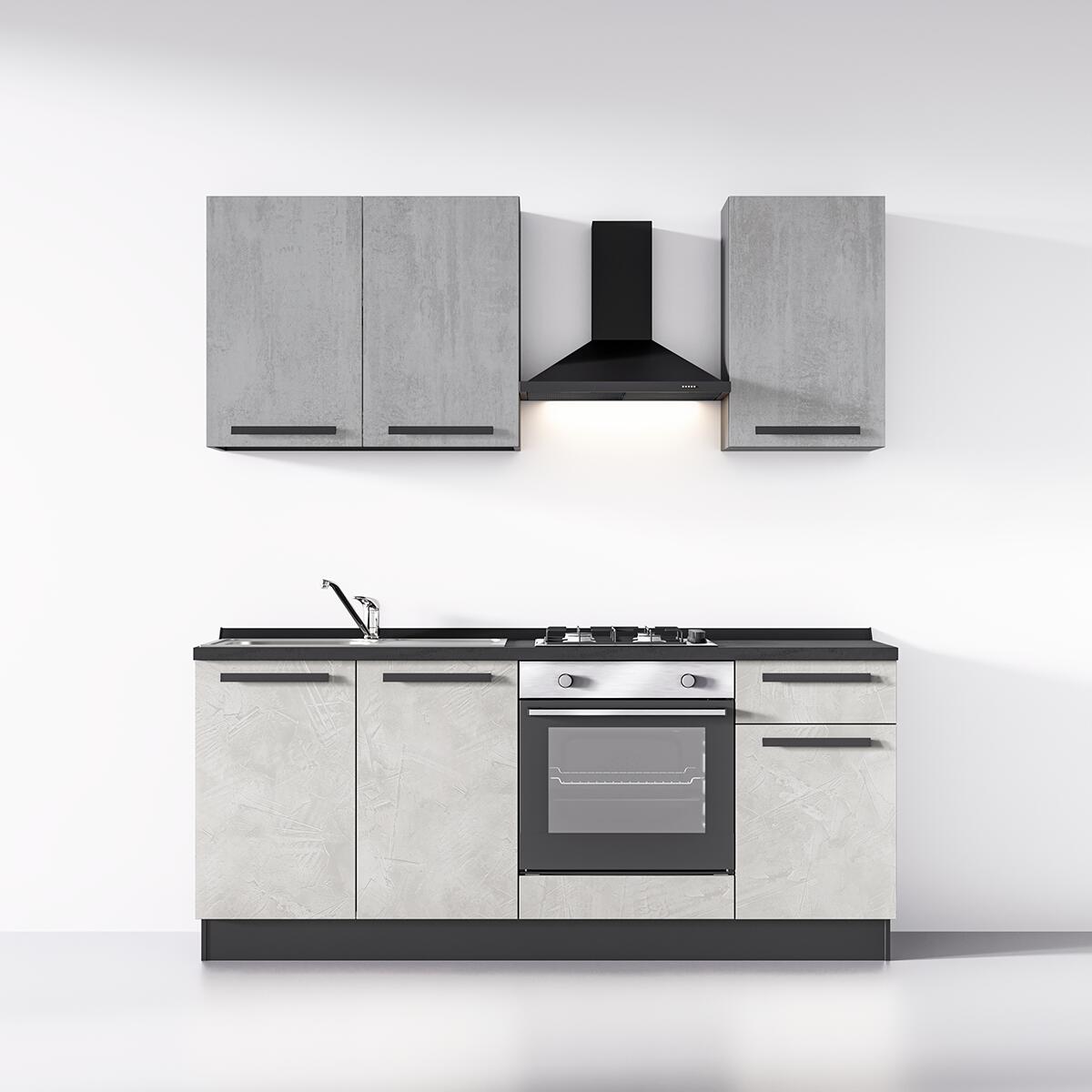 Cucina montata Dora bianco e grigio chiaro, lavello a sinistra, L 195 cm, completa di: cappa a camino, piano cottura a gas e forno - 2