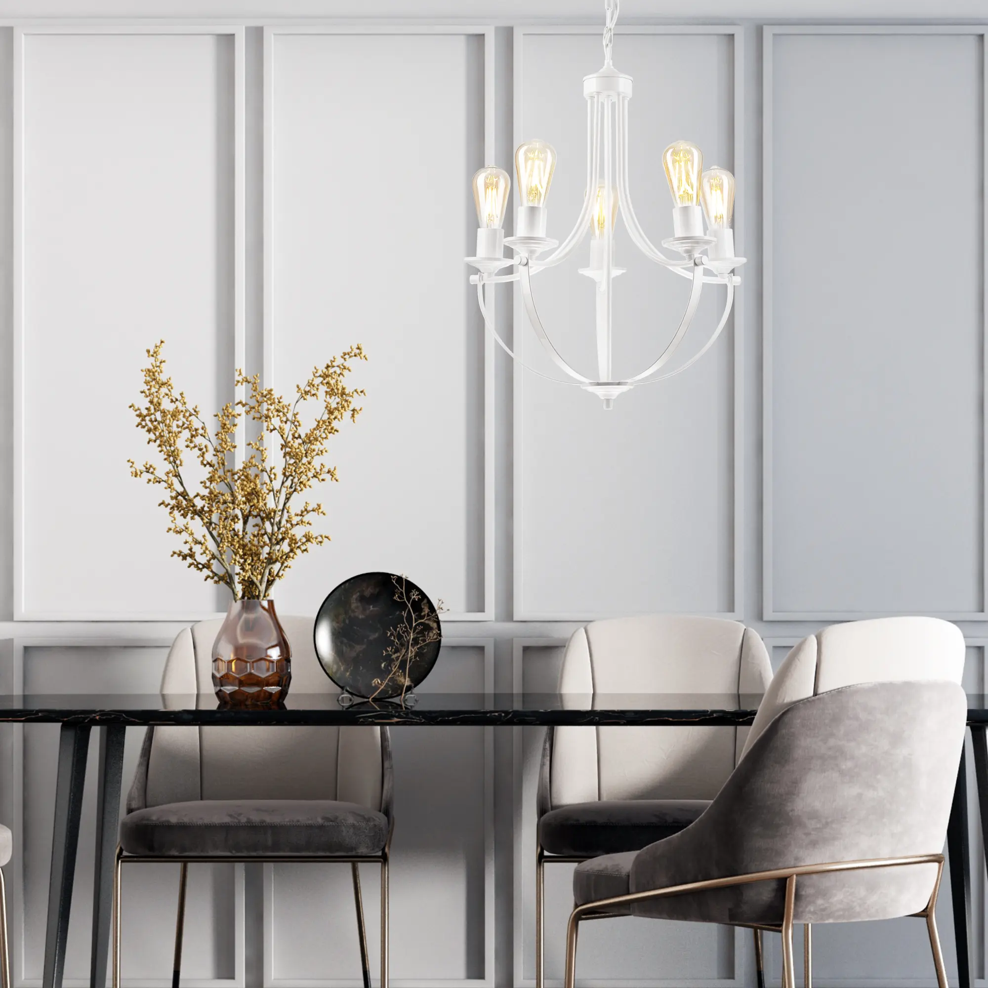 Lampa wisząca Gina biała 5 x E27 Lamkur - 3