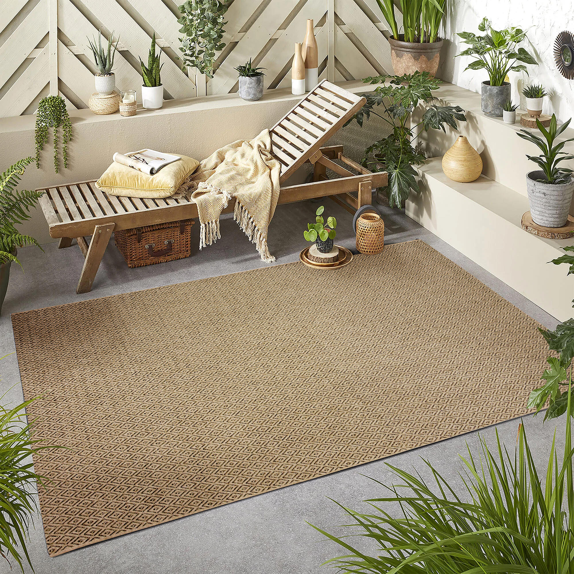 Alfombra exterior/interior polipropileno tejido plano sisalana 9081 con líneas beige 120x170cm