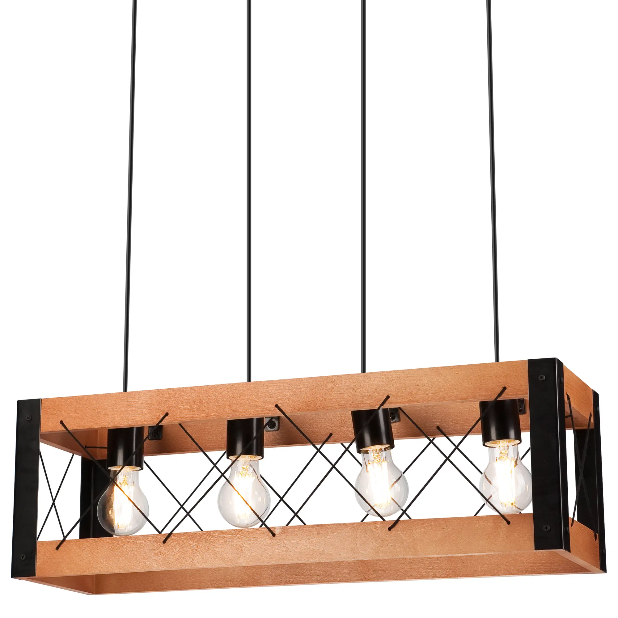 Lampa wisząca Frida czarna z rustykalnym drewnem 4 x E27 Lamkur - 6