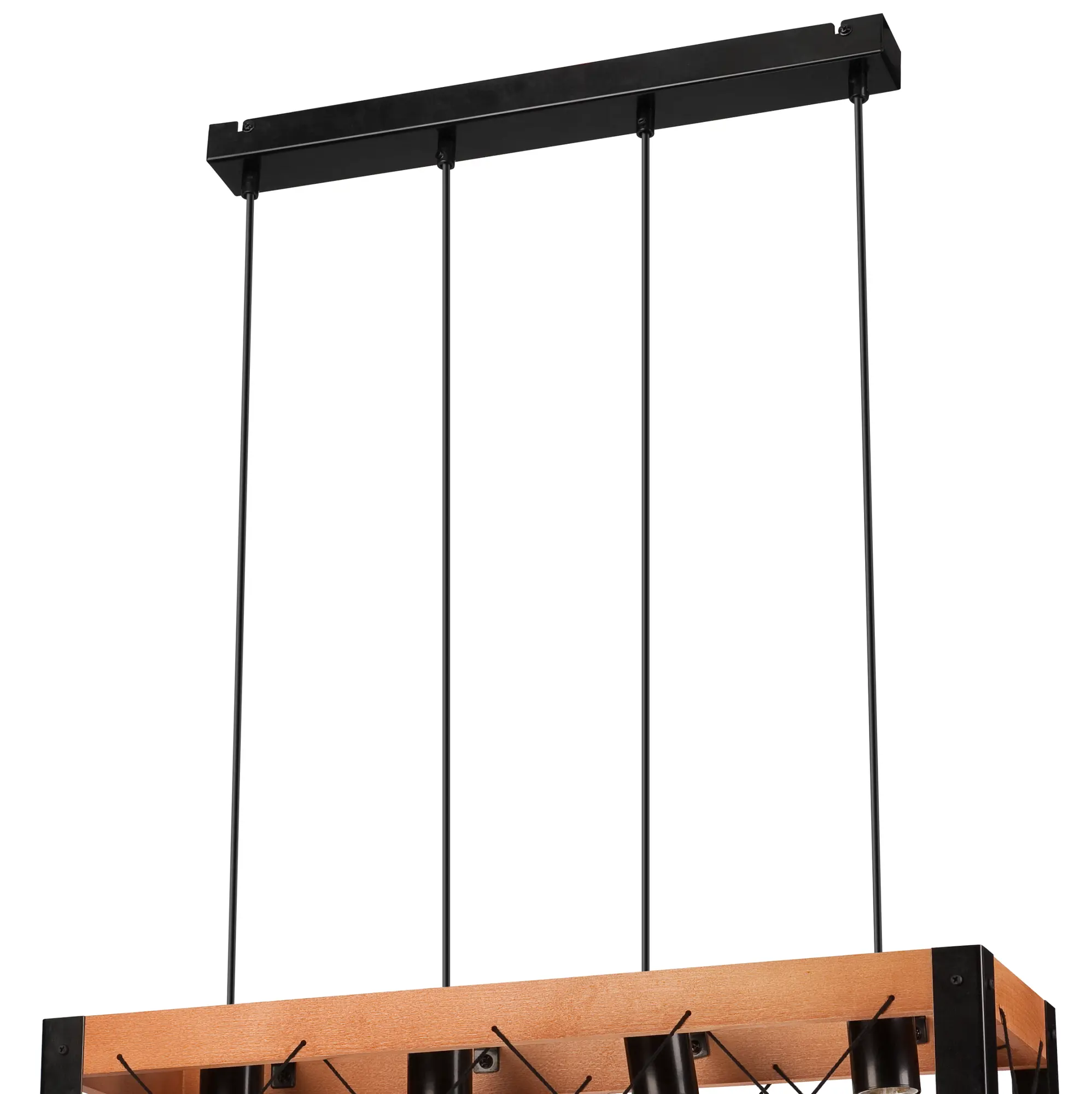 Lampa wisząca Frida czarna z rustykalnym drewnem 4 x E27 Lamkur - 5