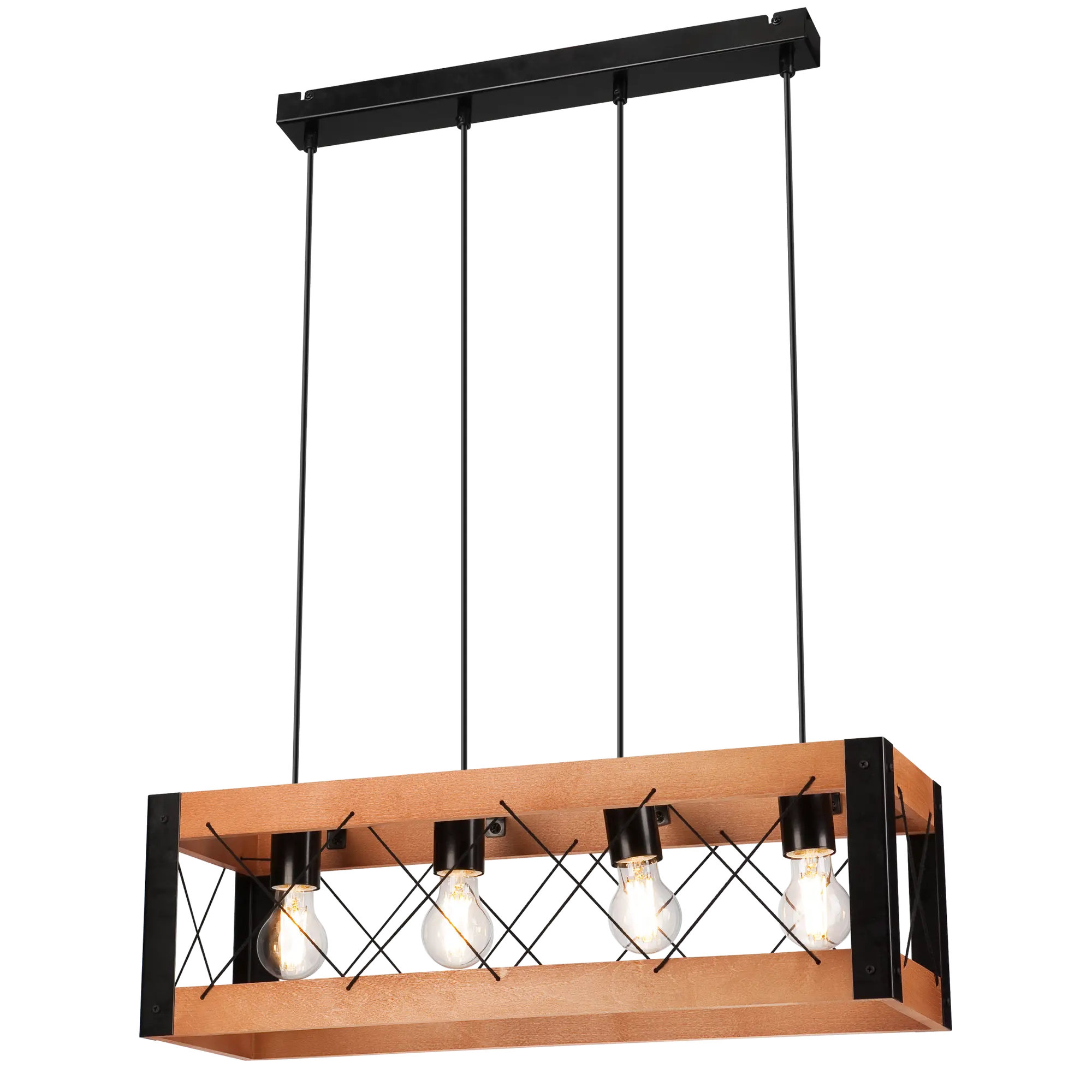 Lampa wisząca Frida czarna z rustykalnym drewnem 4 x E27 Lamkur - 4