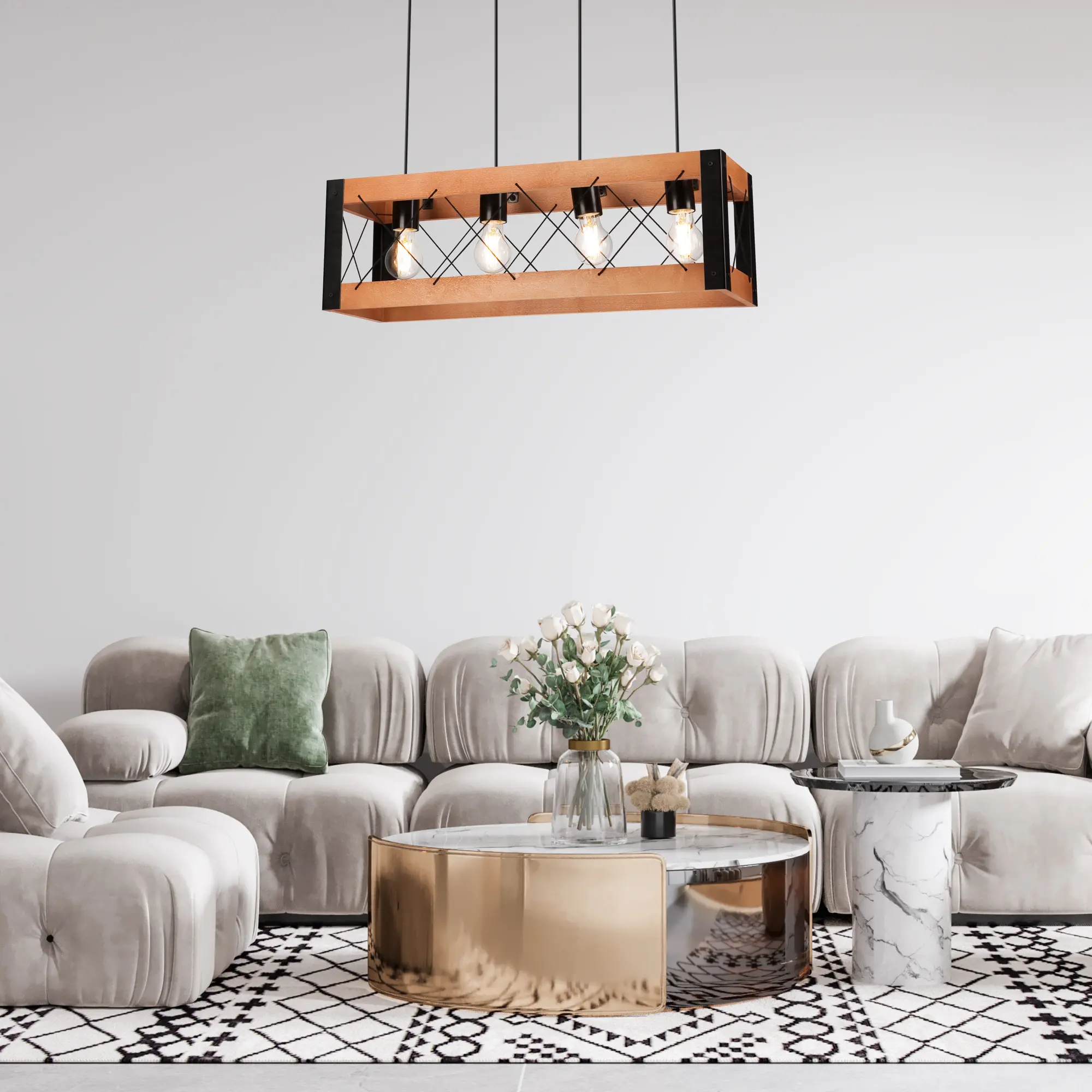 Lampa wisząca Frida czarna z rustykalnym drewnem 4 x E27 Lamkur - 3